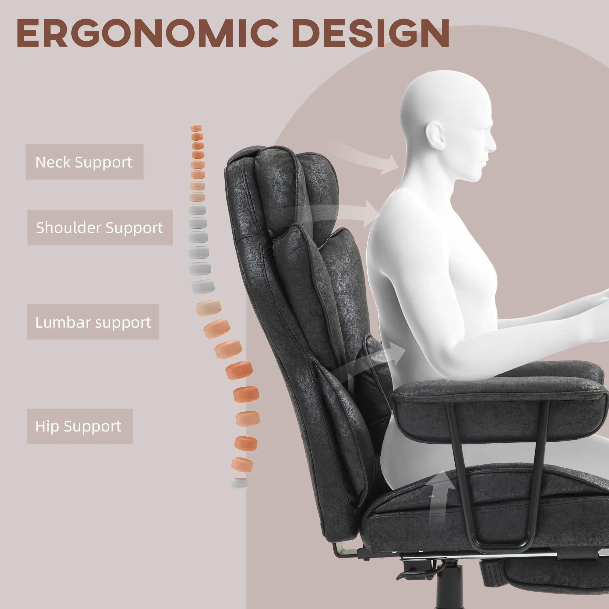 HOMCOM Massage Office Chair, Heated Reclining Desk Chair - Black/Grey - Image 6