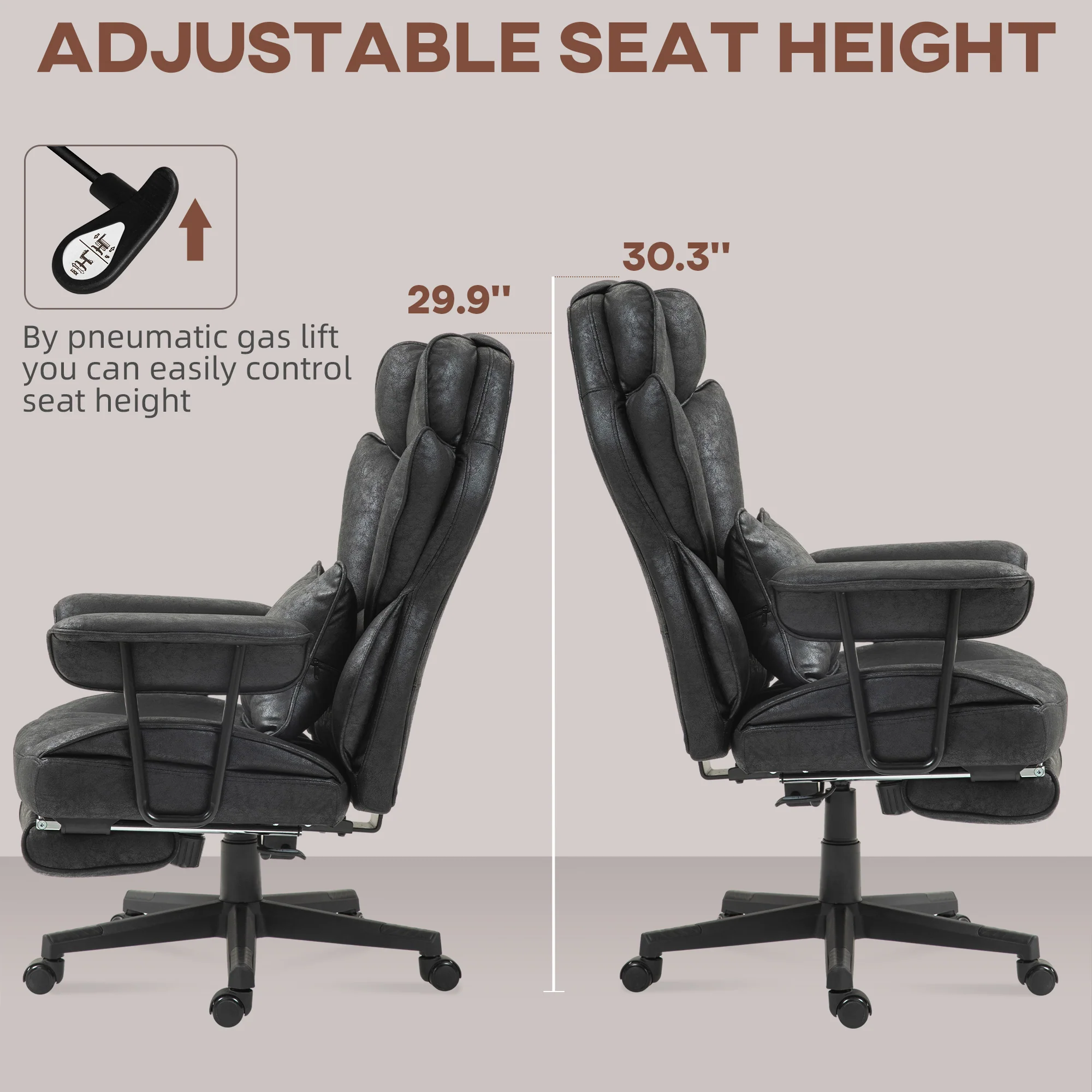 HOMCOM Massage Office Chair, Heated Reclining Desk Chair - Black/Grey - Image 8