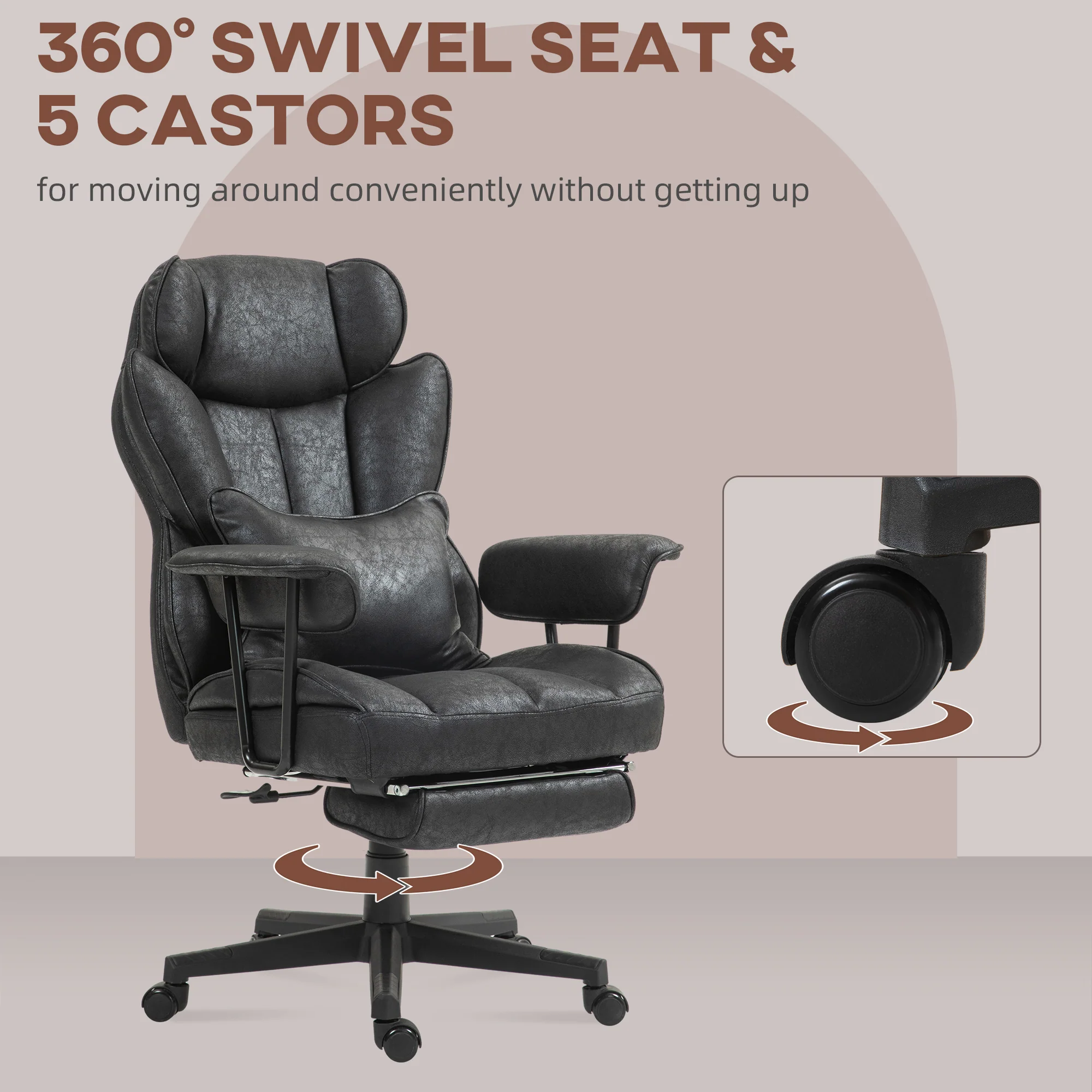 HOMCOM Massage Office Chair, Heated Reclining Desk Chair - Black/Grey - Image 9