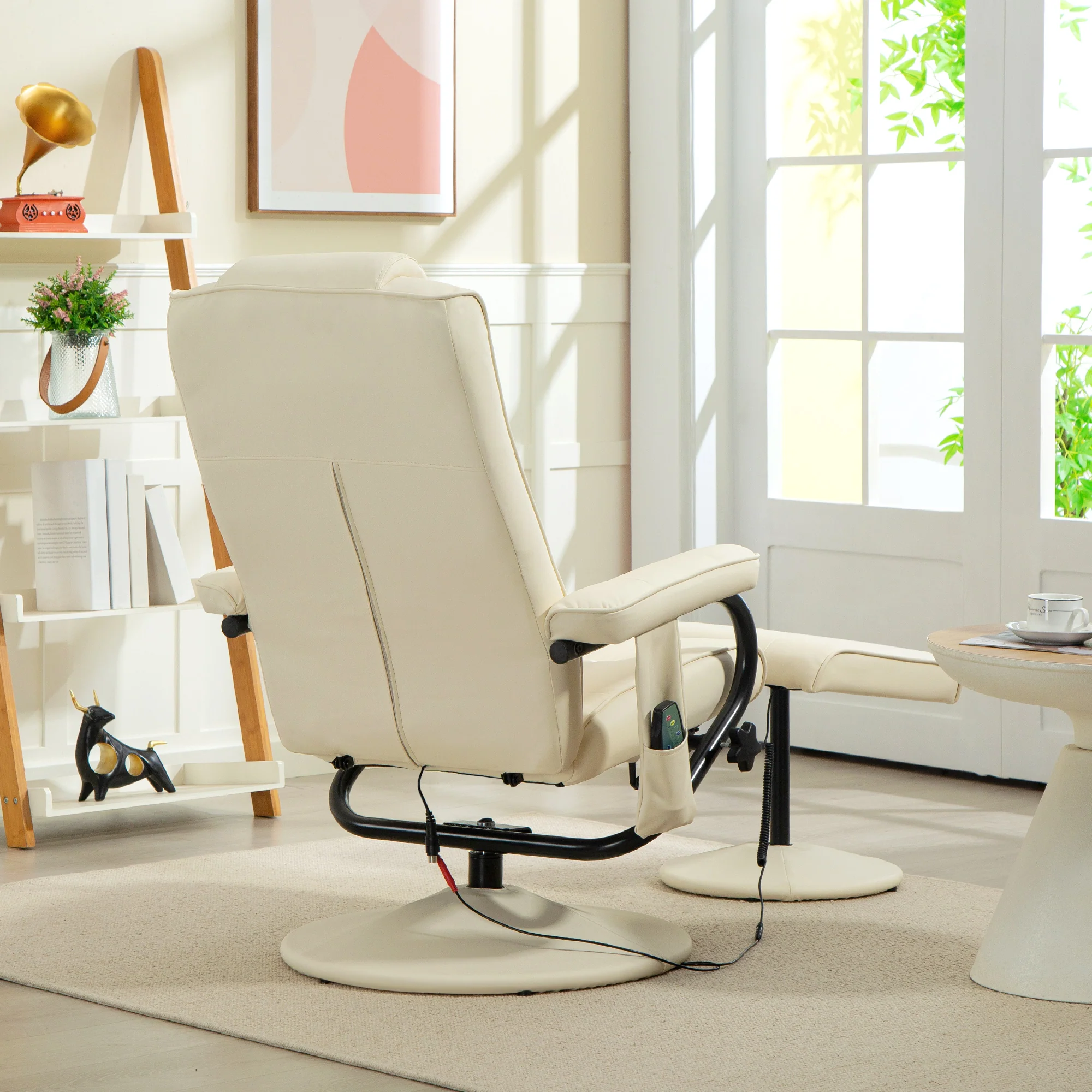 HOMCOM Massage Recliner Chair Cushioned Ottoman 10 Point Vibration Cream - Image 8