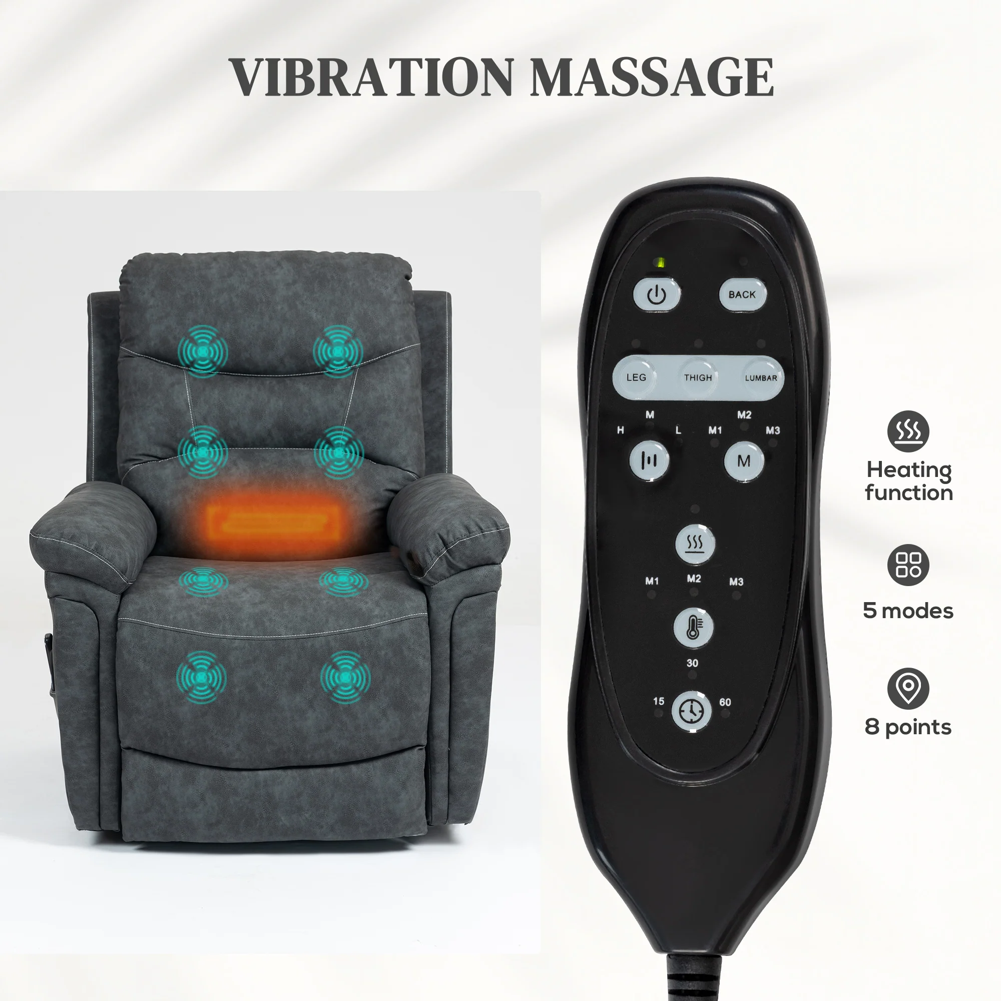 HOMCOM Massage Recliner Chair, Lift Chair With Heat, USB, Remote - Image 14