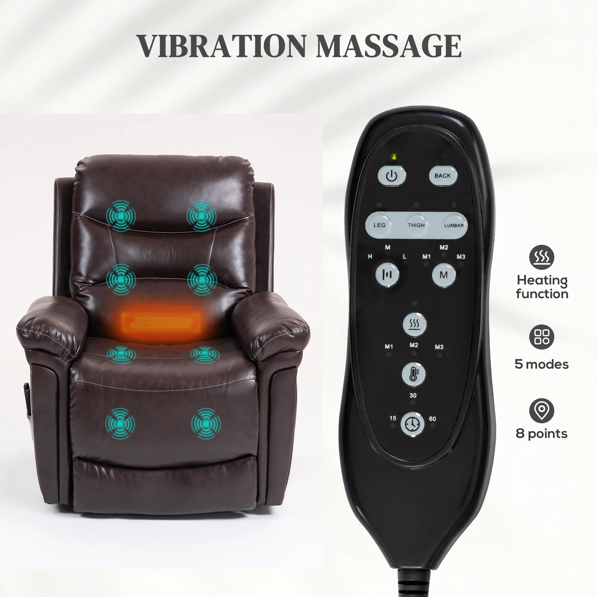 HOMCOM Massage Recliner Chair, Lift Chair With Heat, USB, Remote - Image 5