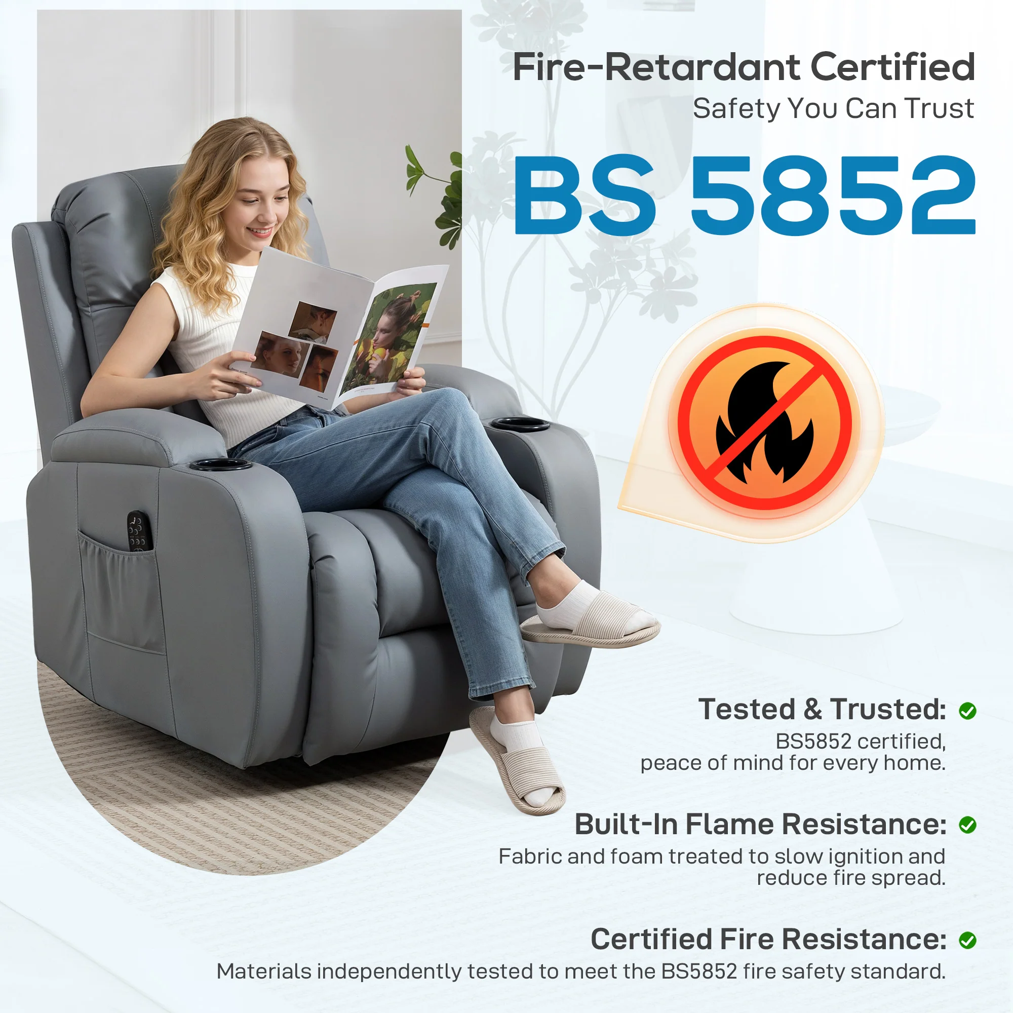 HOMCOM Massage Recliner Chair, Recliner Armchair With 8 Vibration & Heat - Image 9