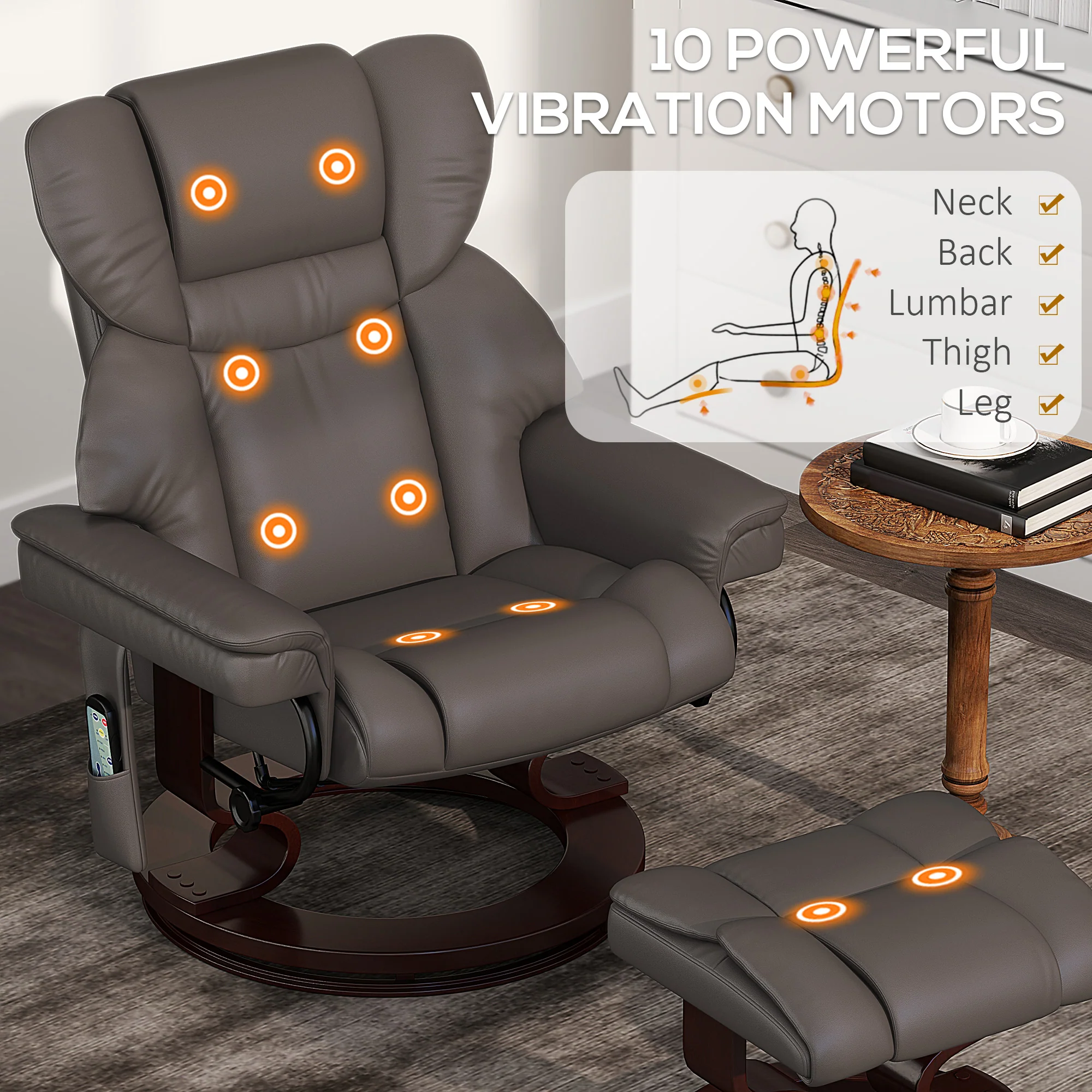 HOMCOM Massage Recliner Chair with Footstool and Adjustable Backrest - Image 12