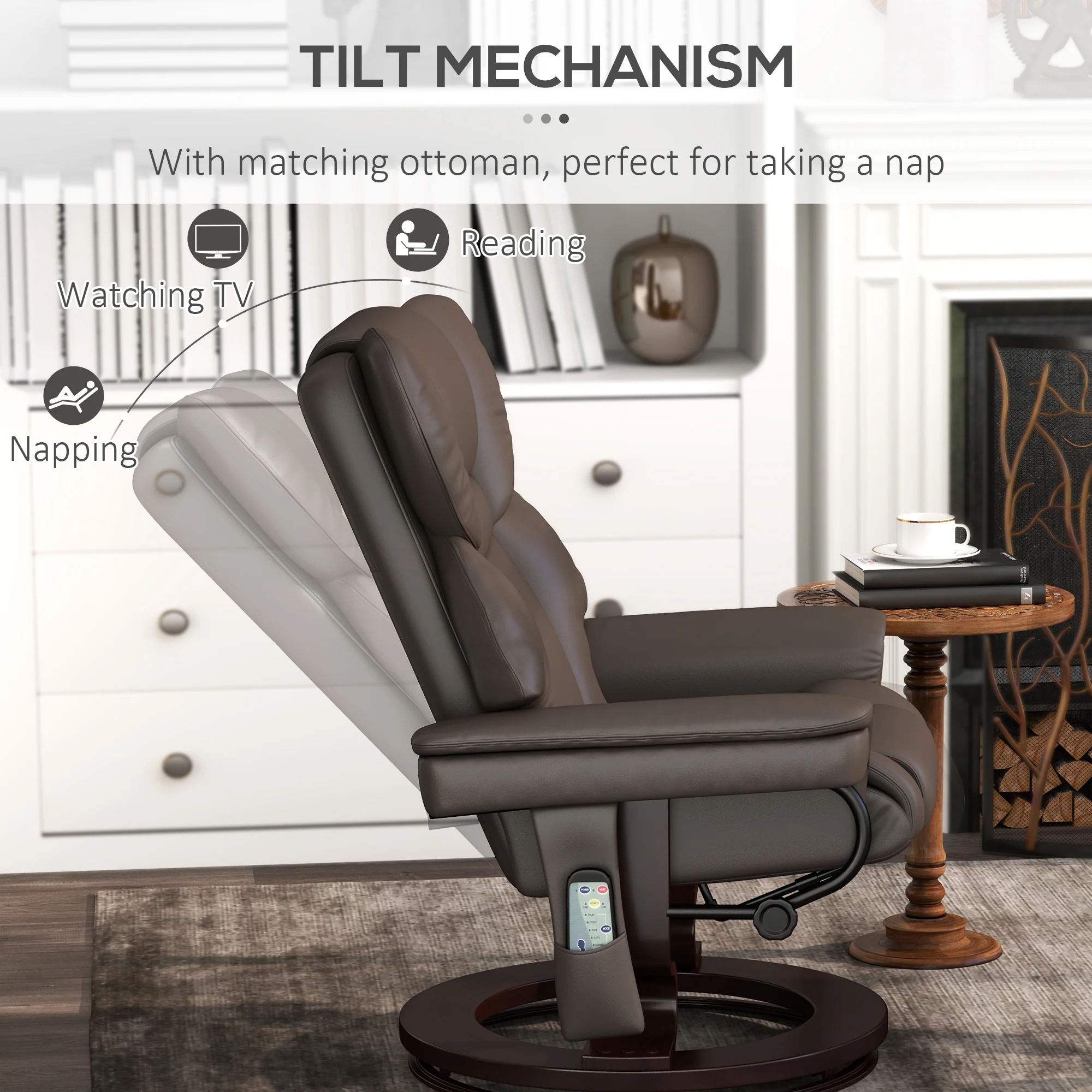 HOMCOM Massage Recliner Chair with Footstool and Adjustable Backrest - Image 13