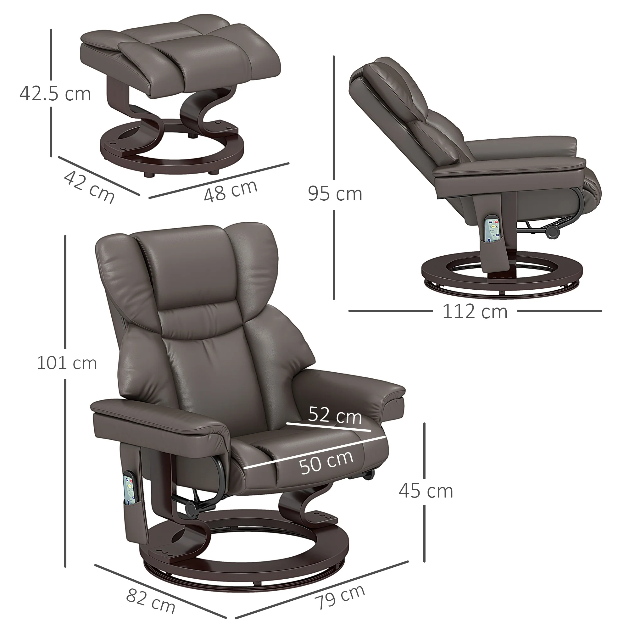 HOMCOM Massage Recliner Chair with Footstool and Adjustable Backrest - Image 14