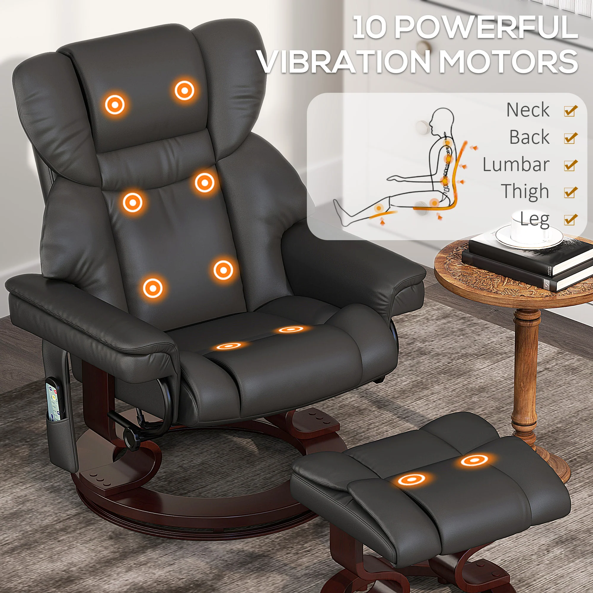 HOMCOM Massage Recliner Chair with Footstool and Adjustable Backrest - Image 3