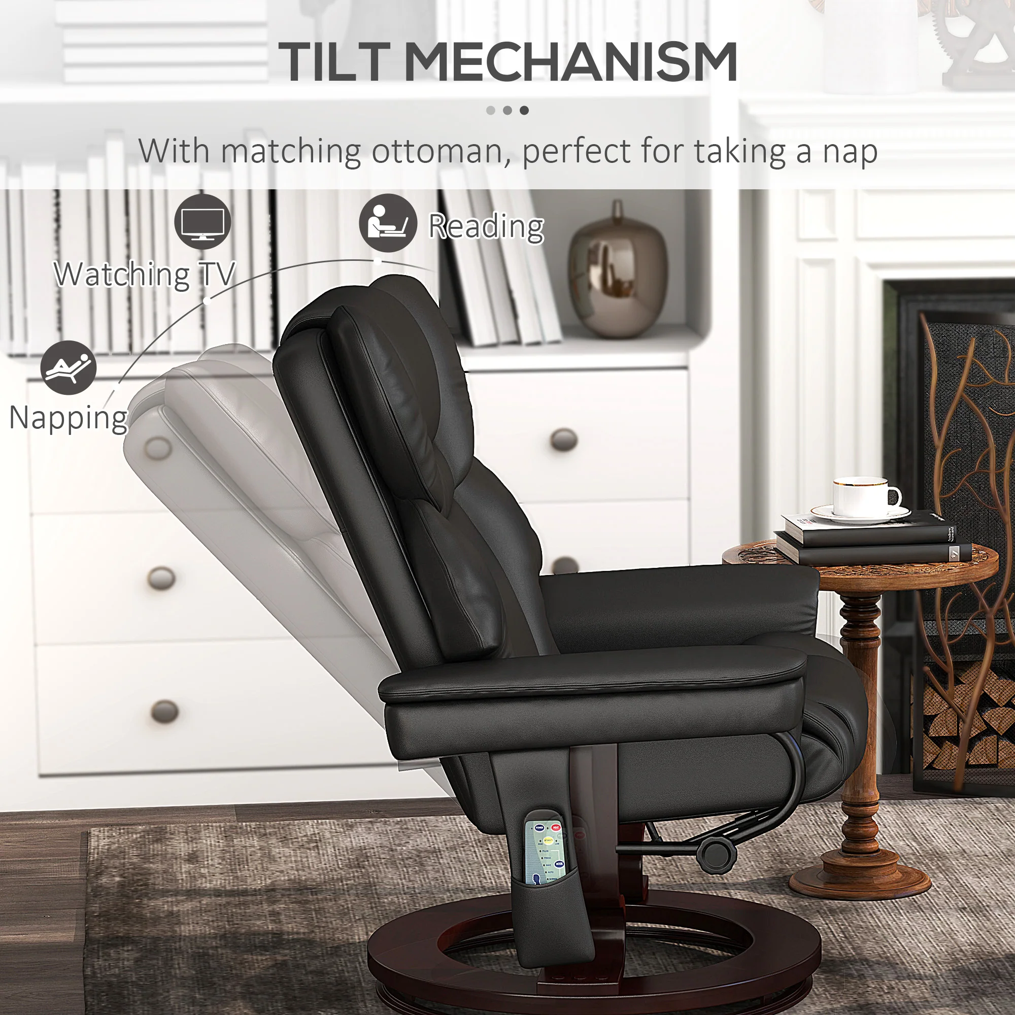 HOMCOM Massage Recliner Chair with Footstool and Adjustable Backrest - Image 4
