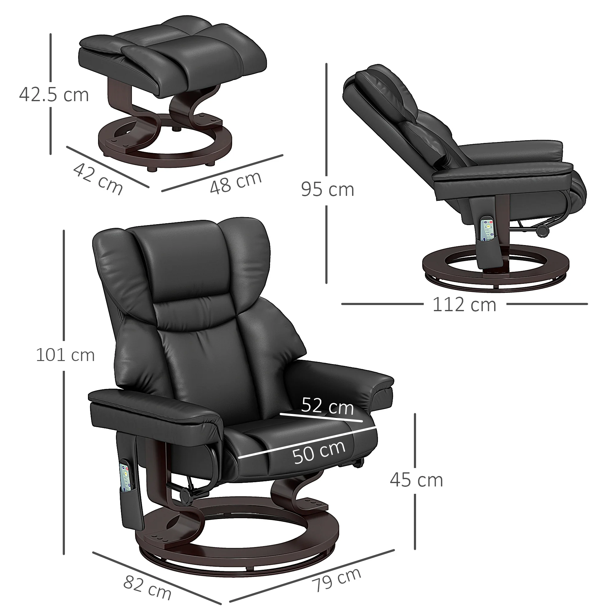 HOMCOM Massage Recliner Chair with Footstool and Adjustable Backrest - Image 5
