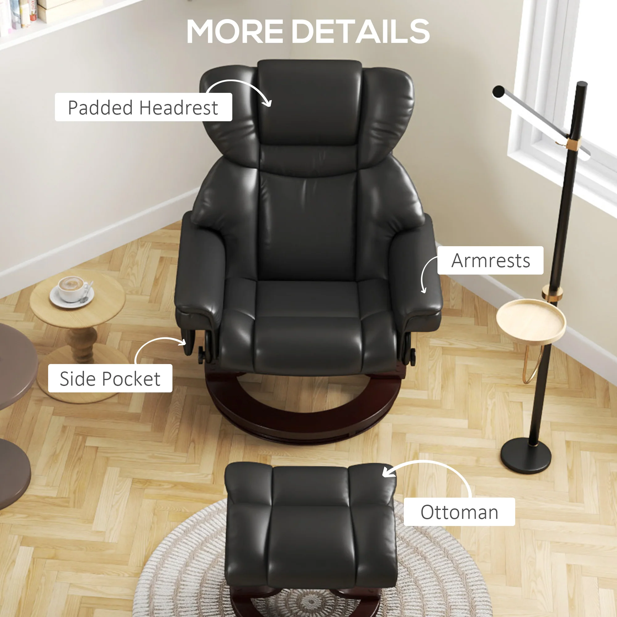HOMCOM Massage Recliner Chair with Footstool and Adjustable Backrest - Image 7