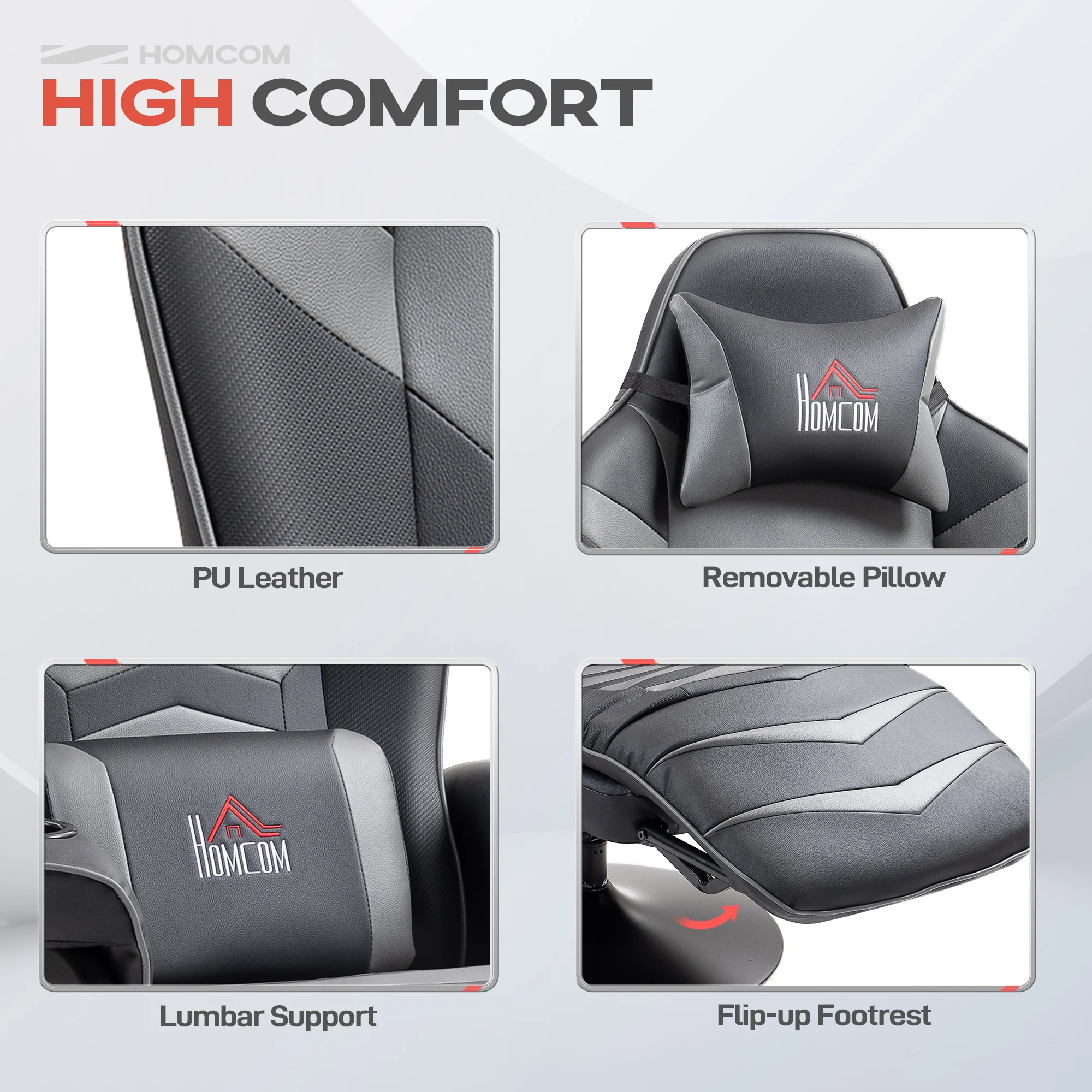HOMCOM Massage Recliner Chair with Remote, PU Leather Recliner Armchair Grey - Image 6