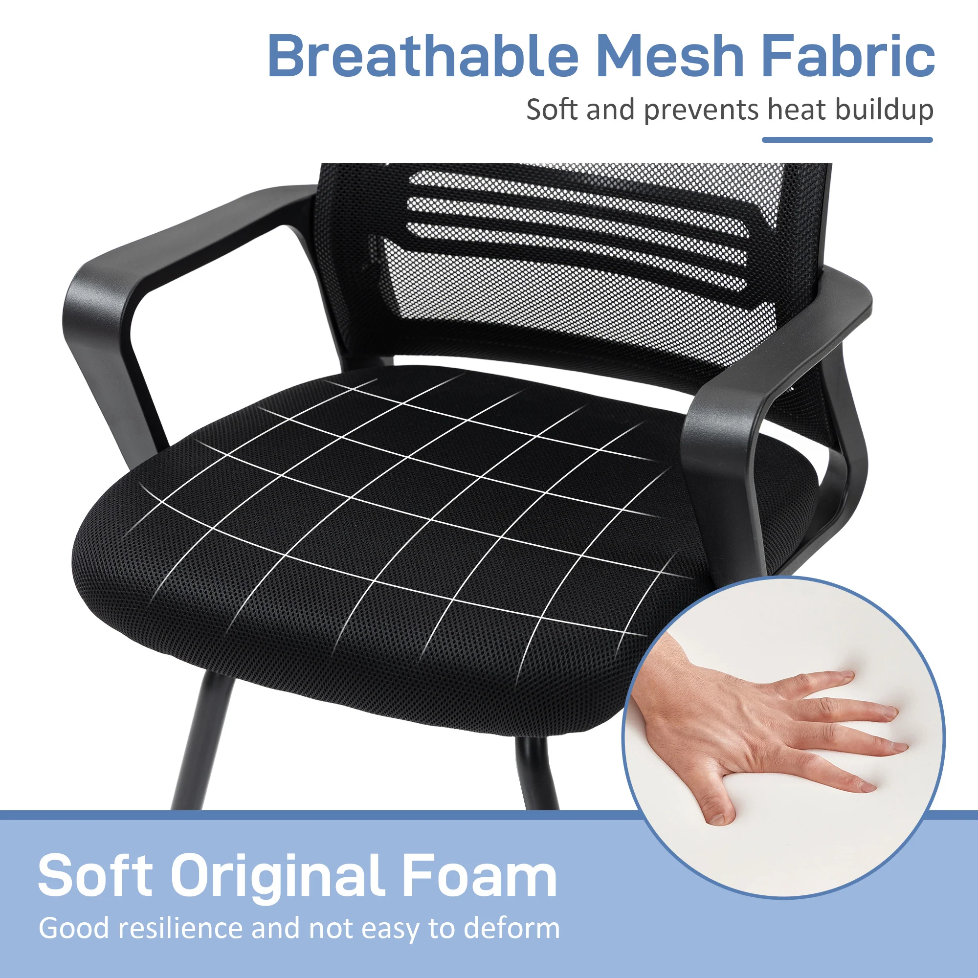 HOMCOM Meeting Office Chair, Mesh Reception Chair with Sled Base, Black - Image 4
