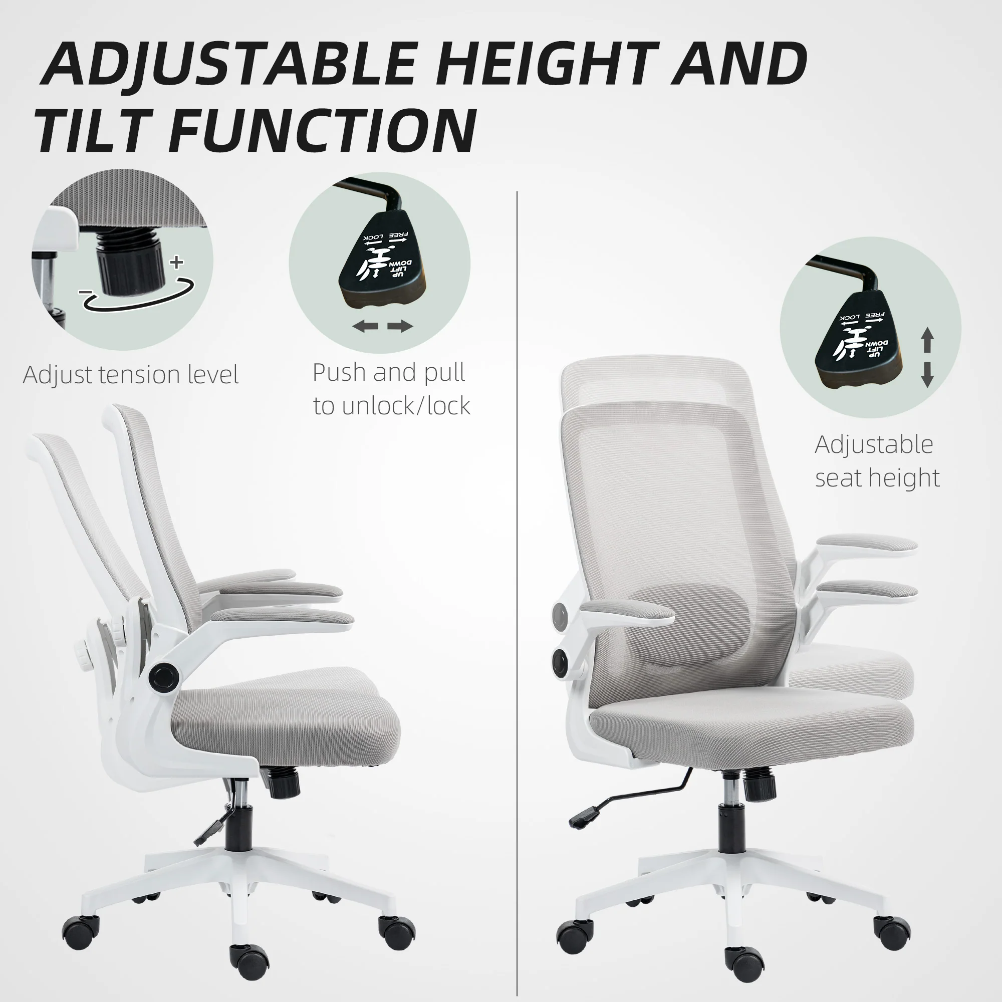 HOMCOM Mesh Desk Chair With Tilt Function, Lumbar Support - Image 17