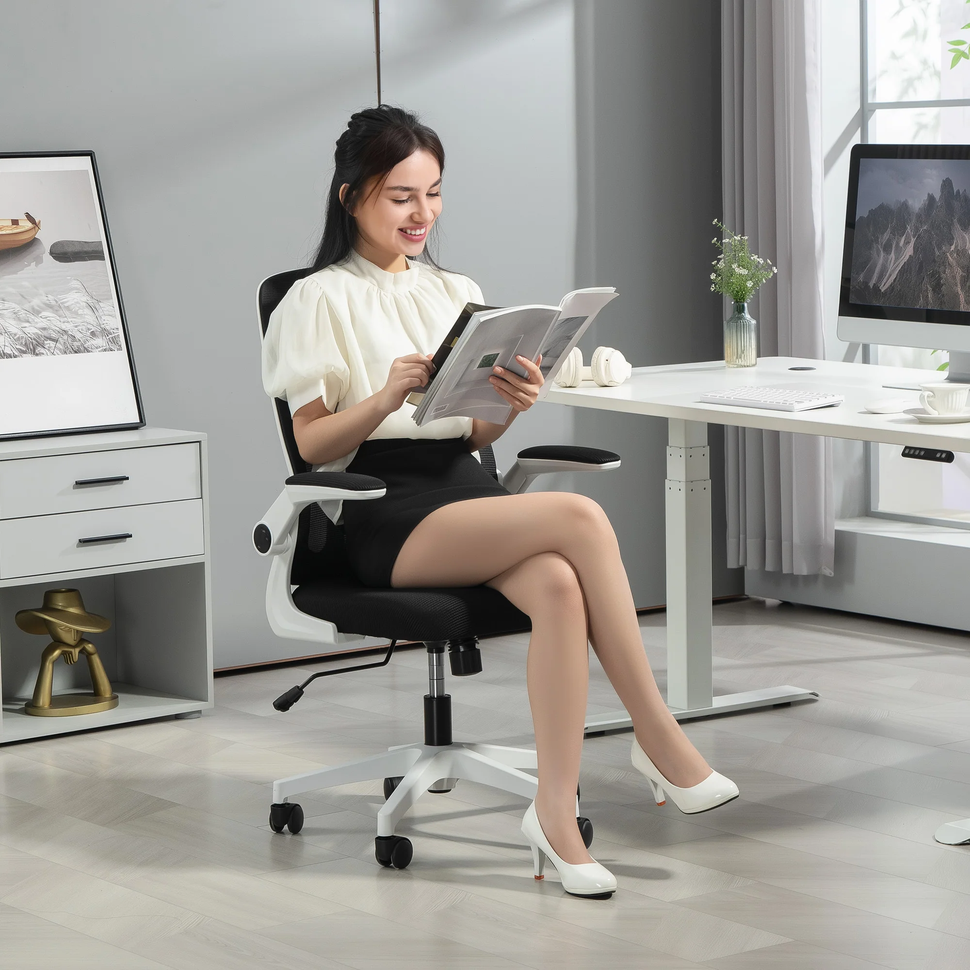 HOMCOM Mesh Desk Chair With Tilt Function, Lumbar Support - Image 9