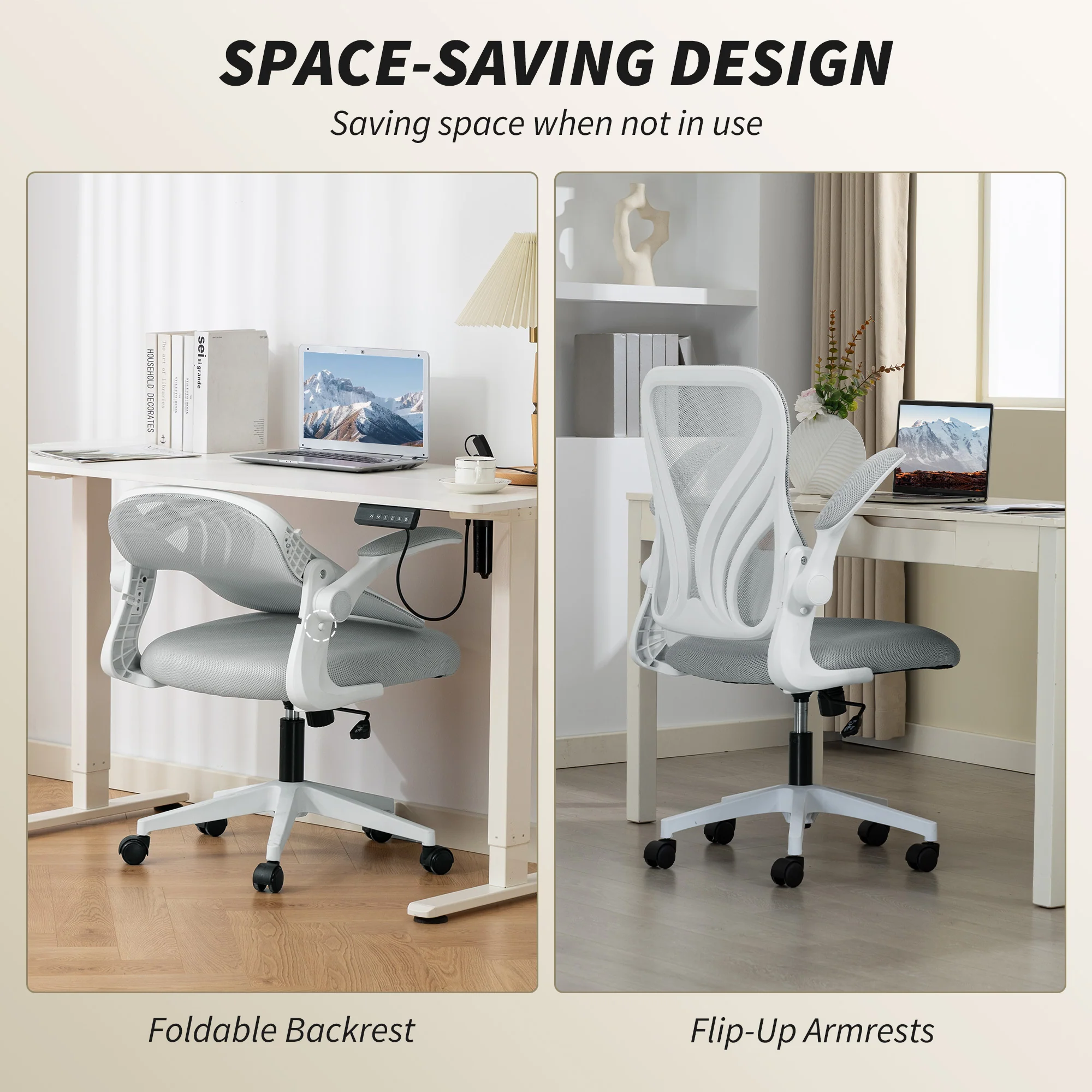 HOMCOM Mesh Office Chair, Computer Chair with Foldable Backrest, Grey - Image 6