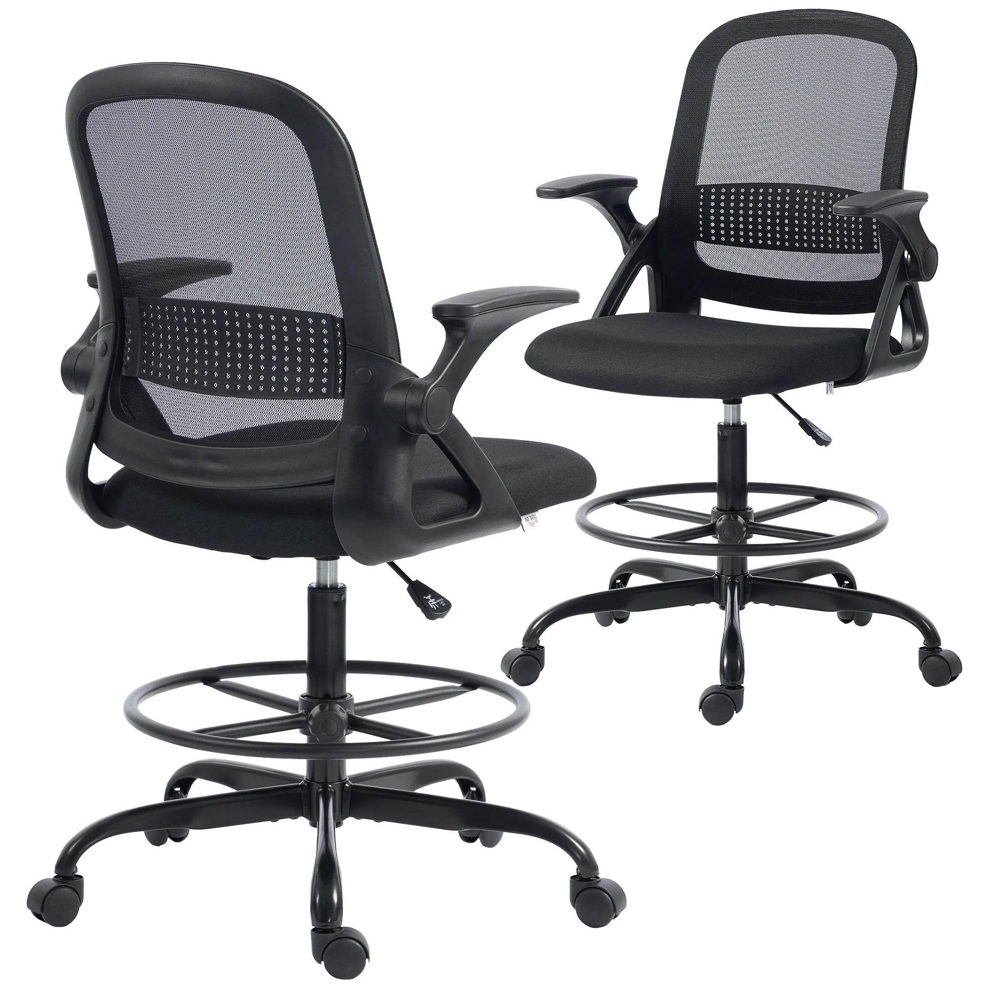 HOMCOM Mesh Painting Chair, Rolling Desk Chair With Flip-up Armrests, Black