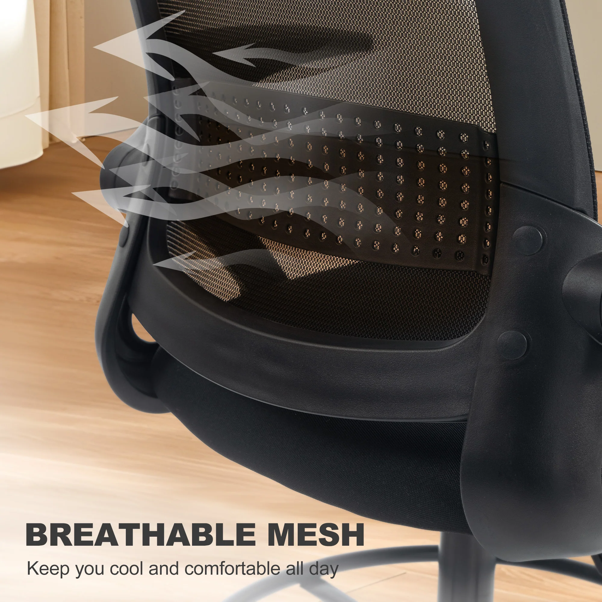 HOMCOM Mesh Painting Chair, Rolling Desk Chair With Flip-up Armrests, Black - Image 8
