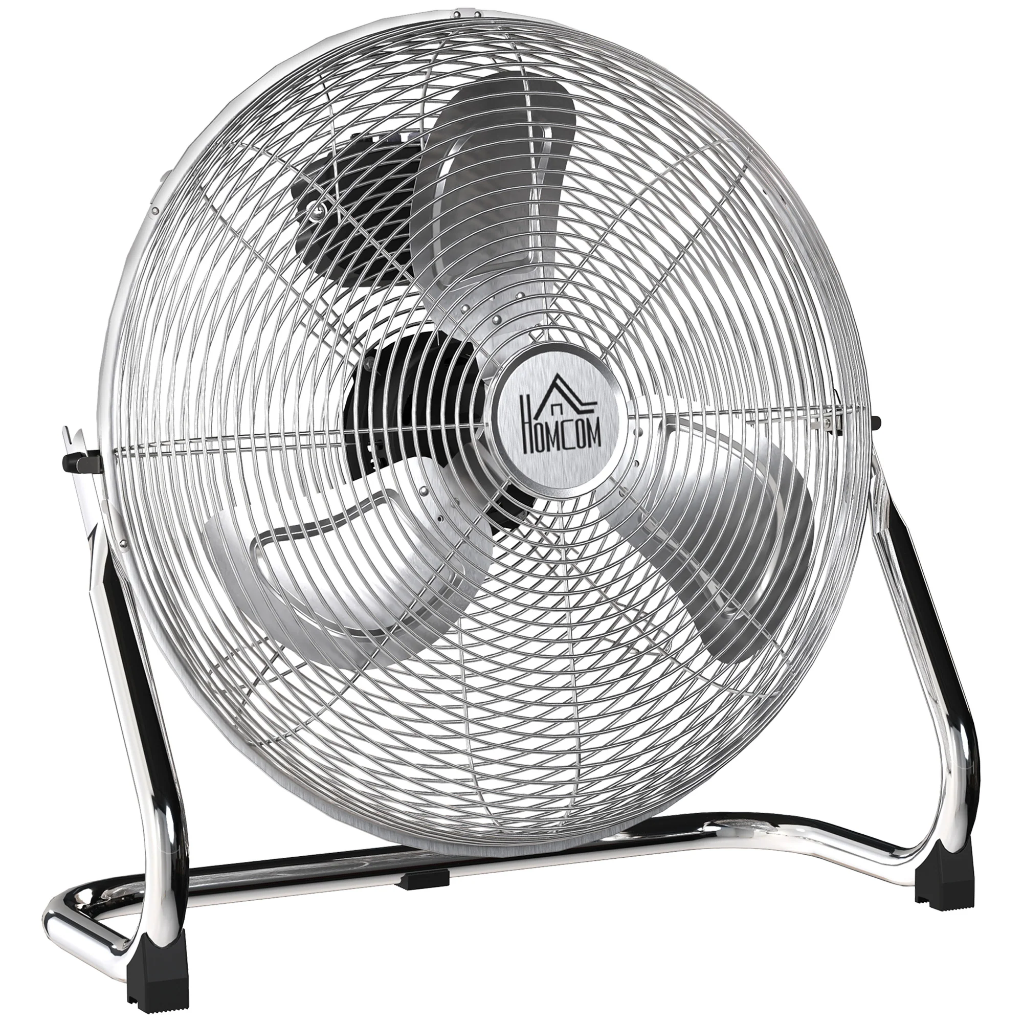 HOMCOM Metal Floor Fan with 3 Speeds & Adjustable Tilt, Silver