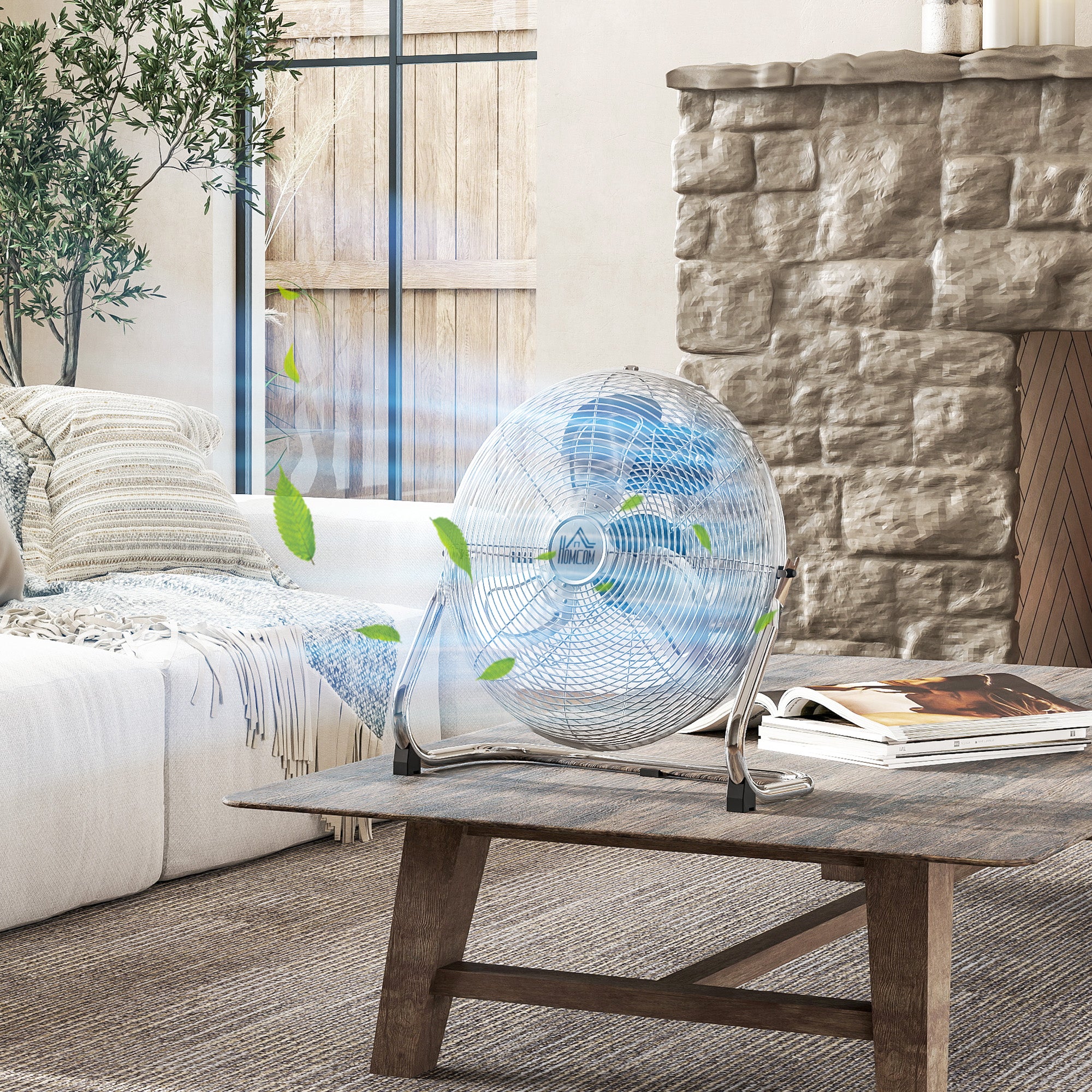 HOMCOM Metal Floor Fan with 3 Speeds & Adjustable Tilt, Silver - Image 2