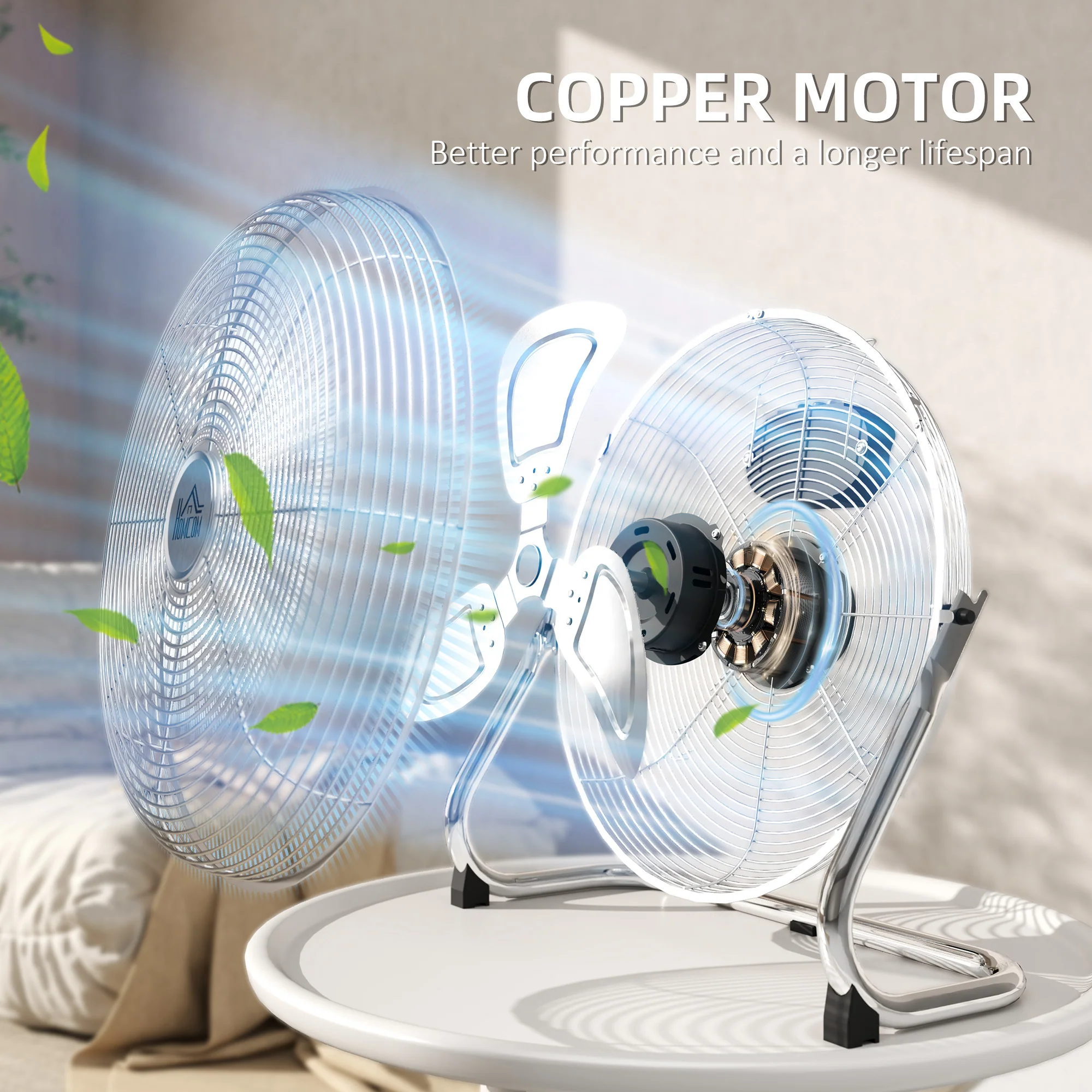 HOMCOM Metal Floor Fan with 3 Speeds & Adjustable Tilt, Silver - Image 3