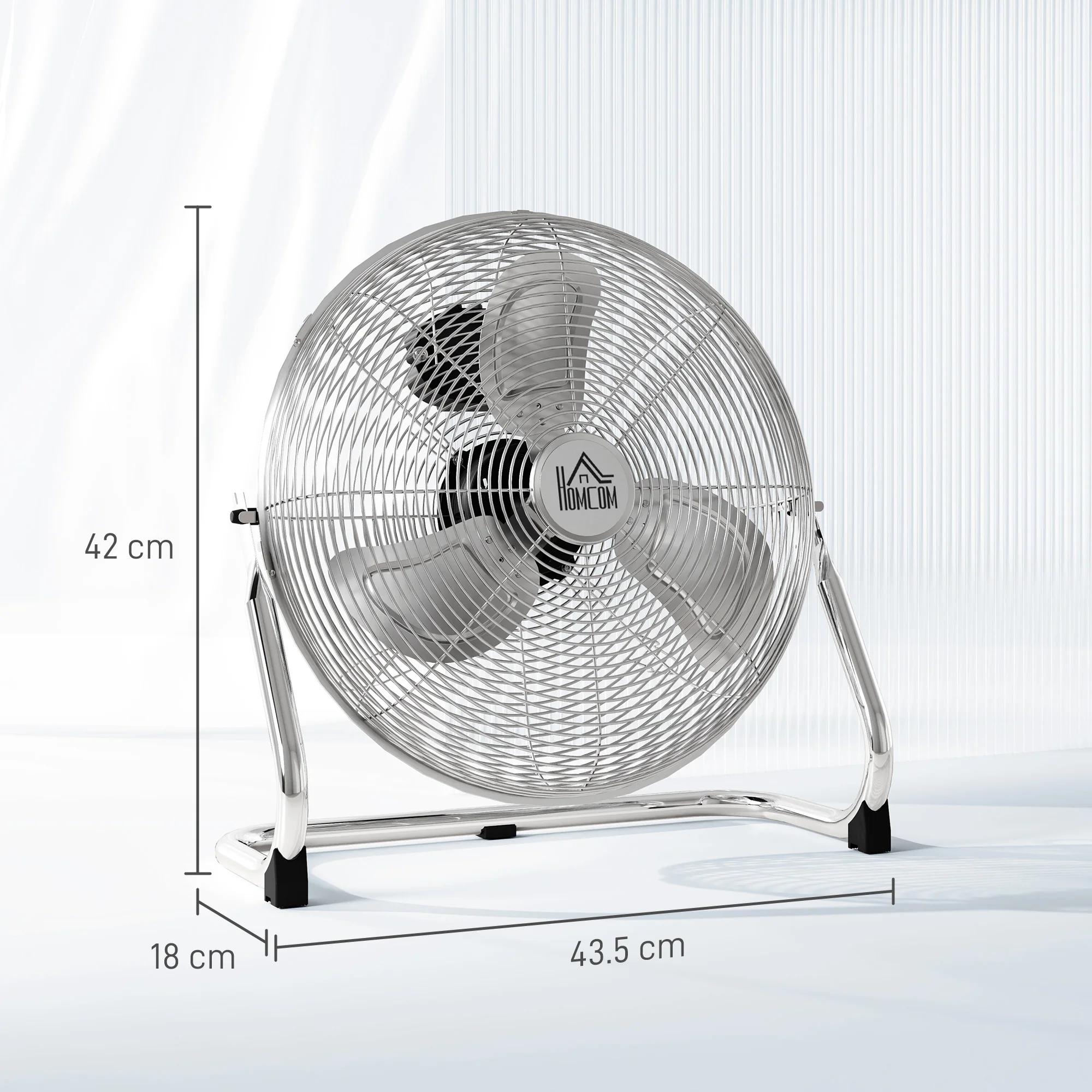 HOMCOM Metal Floor Fan with 3 Speeds & Adjustable Tilt, Silver - Image 5