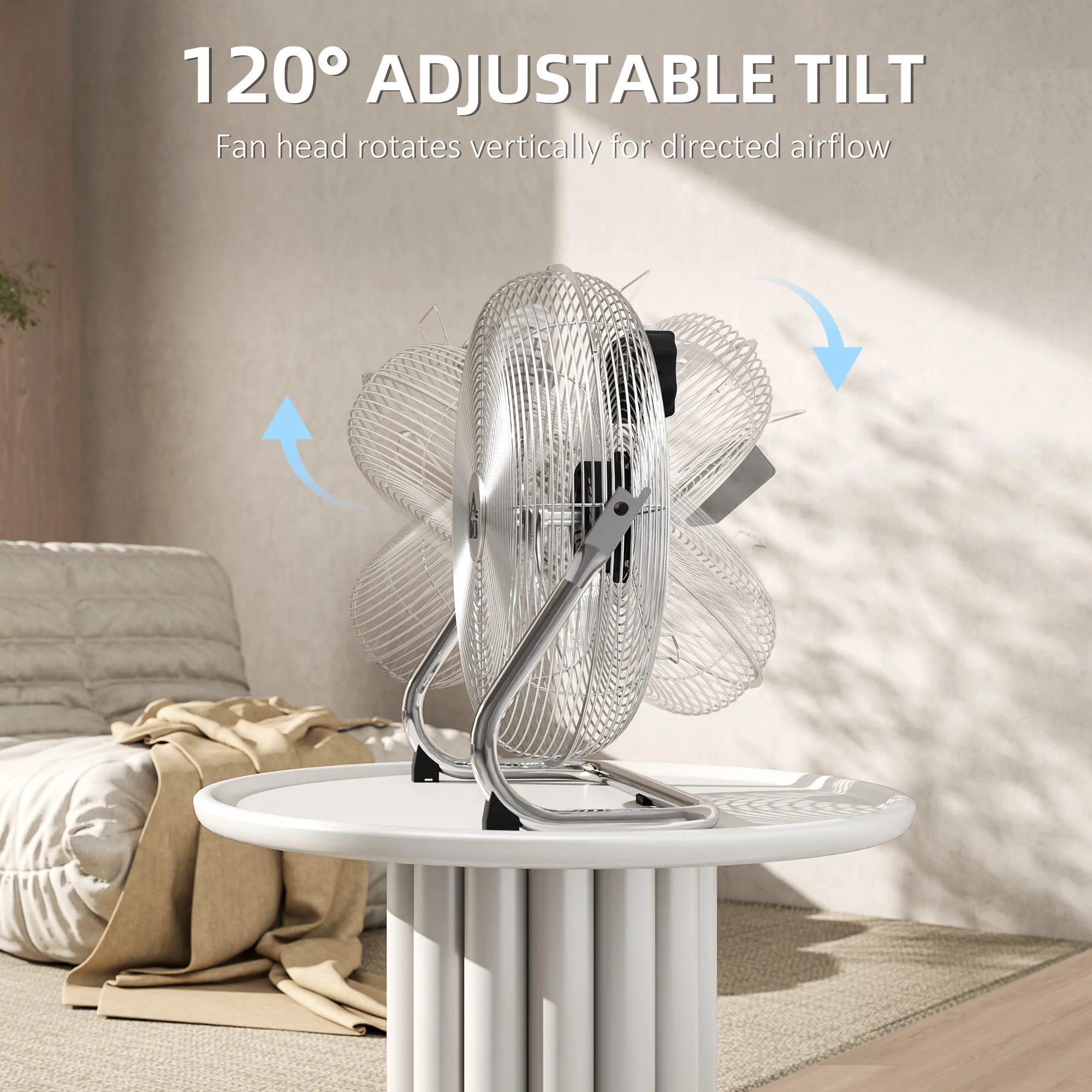 HOMCOM Metal Floor Fan with 3 Speeds & Adjustable Tilt, Silver - Image 6