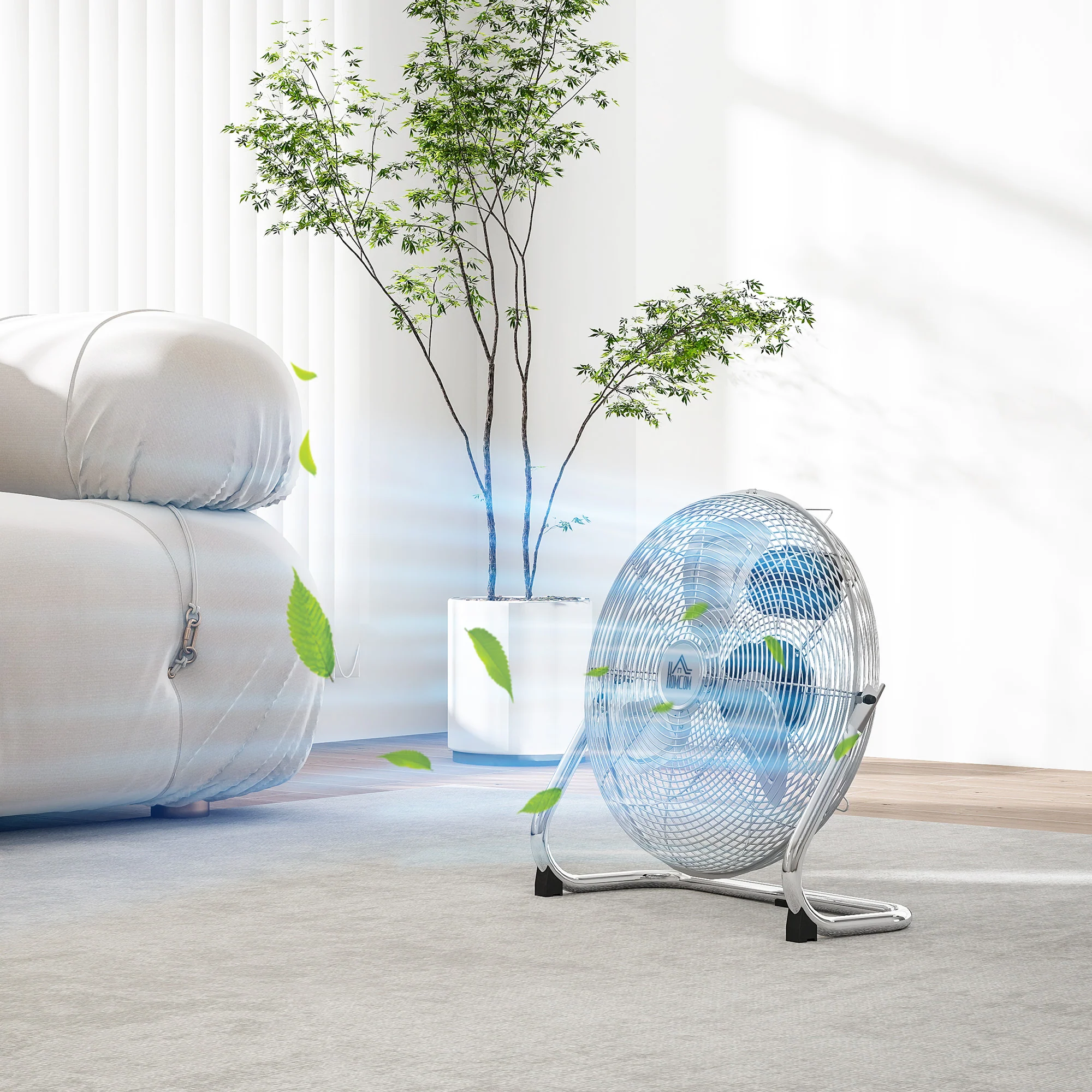 HOMCOM Metal Floor Fan with 3 Speeds & Adjustable Tilt, Silver - Image 8