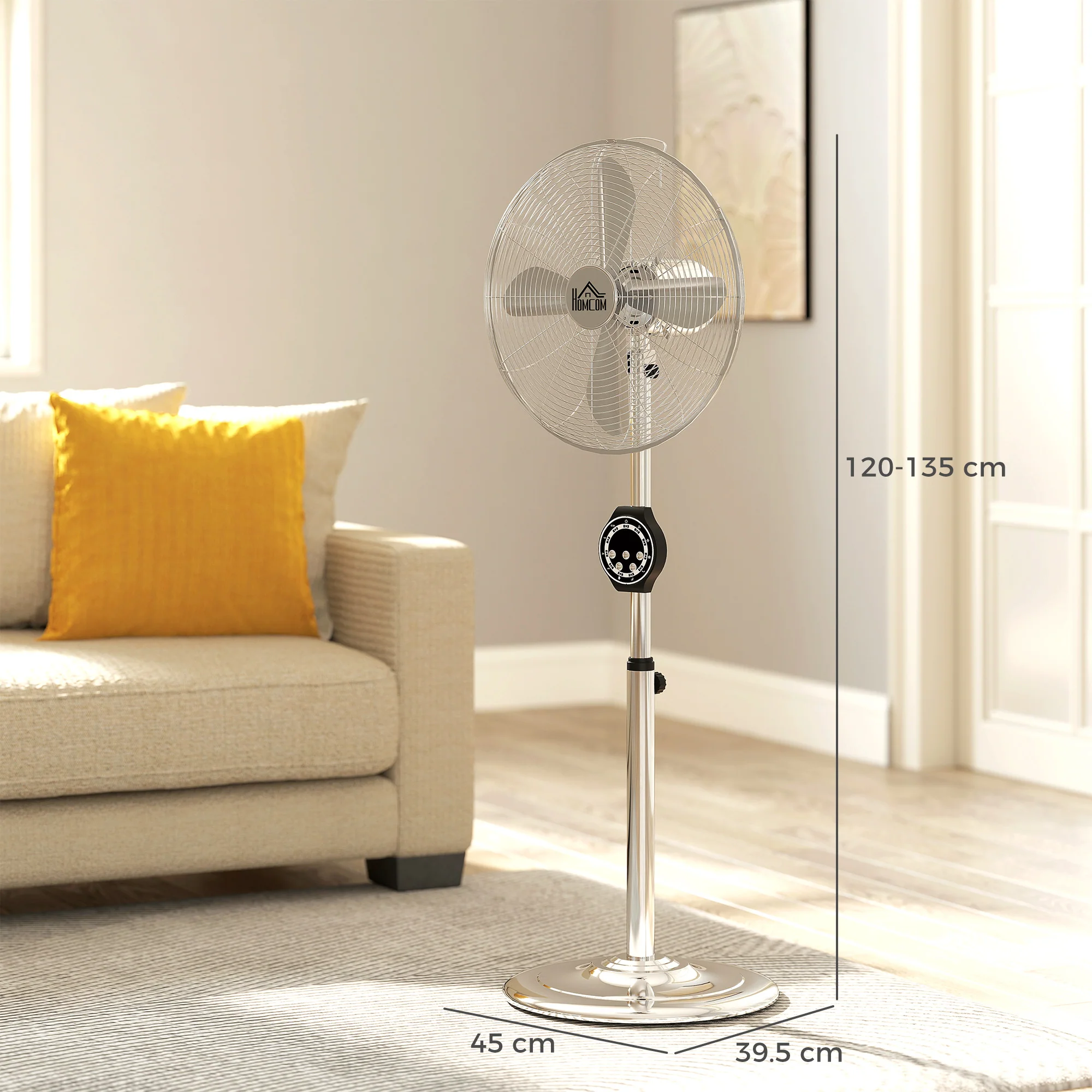 HOMCOM Metal Pedestal Fan With Oscillating, Adjustable Height, Timer - Image 5