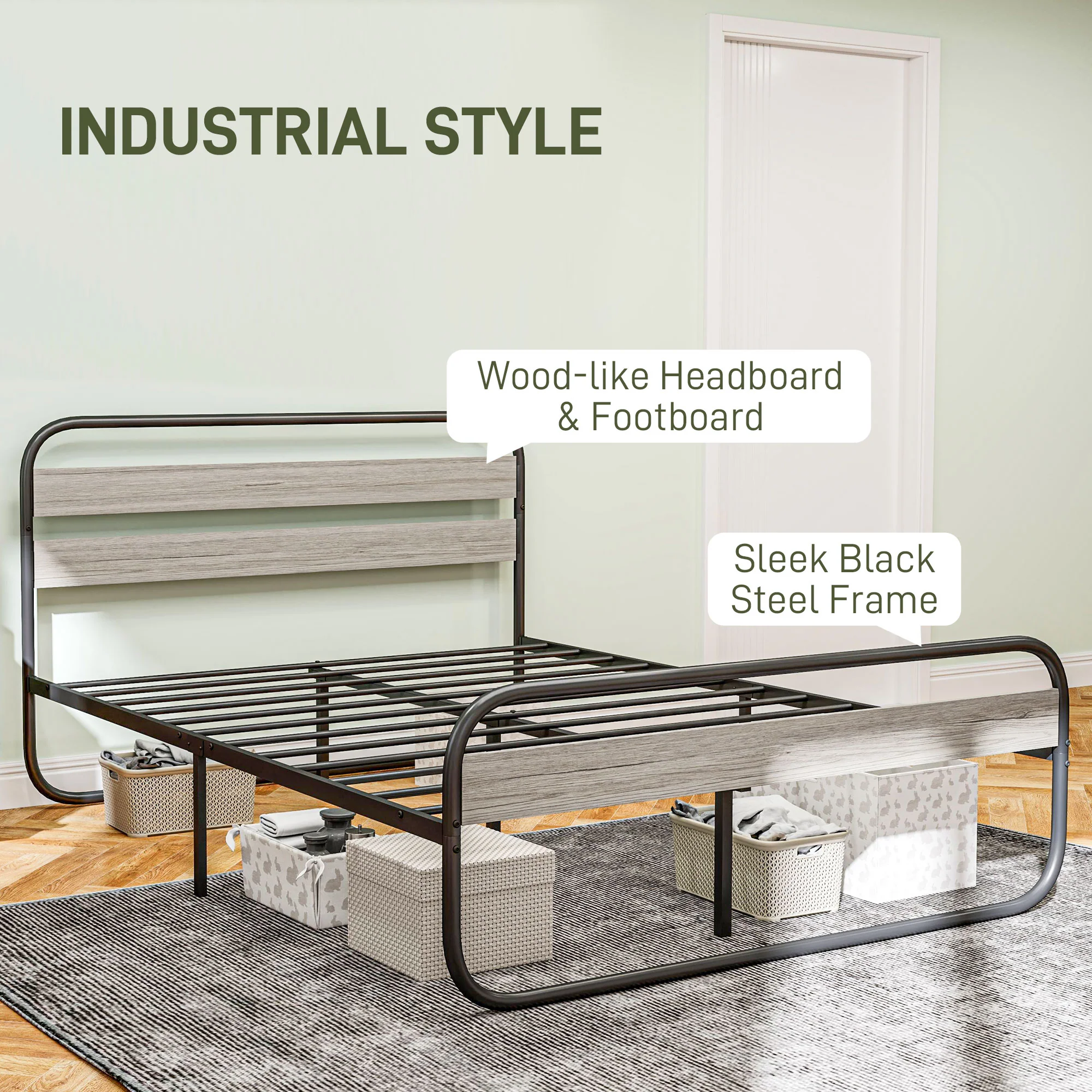 HOMCOM Metal Platform Bed Frame with Under Bed Storage - Image 12