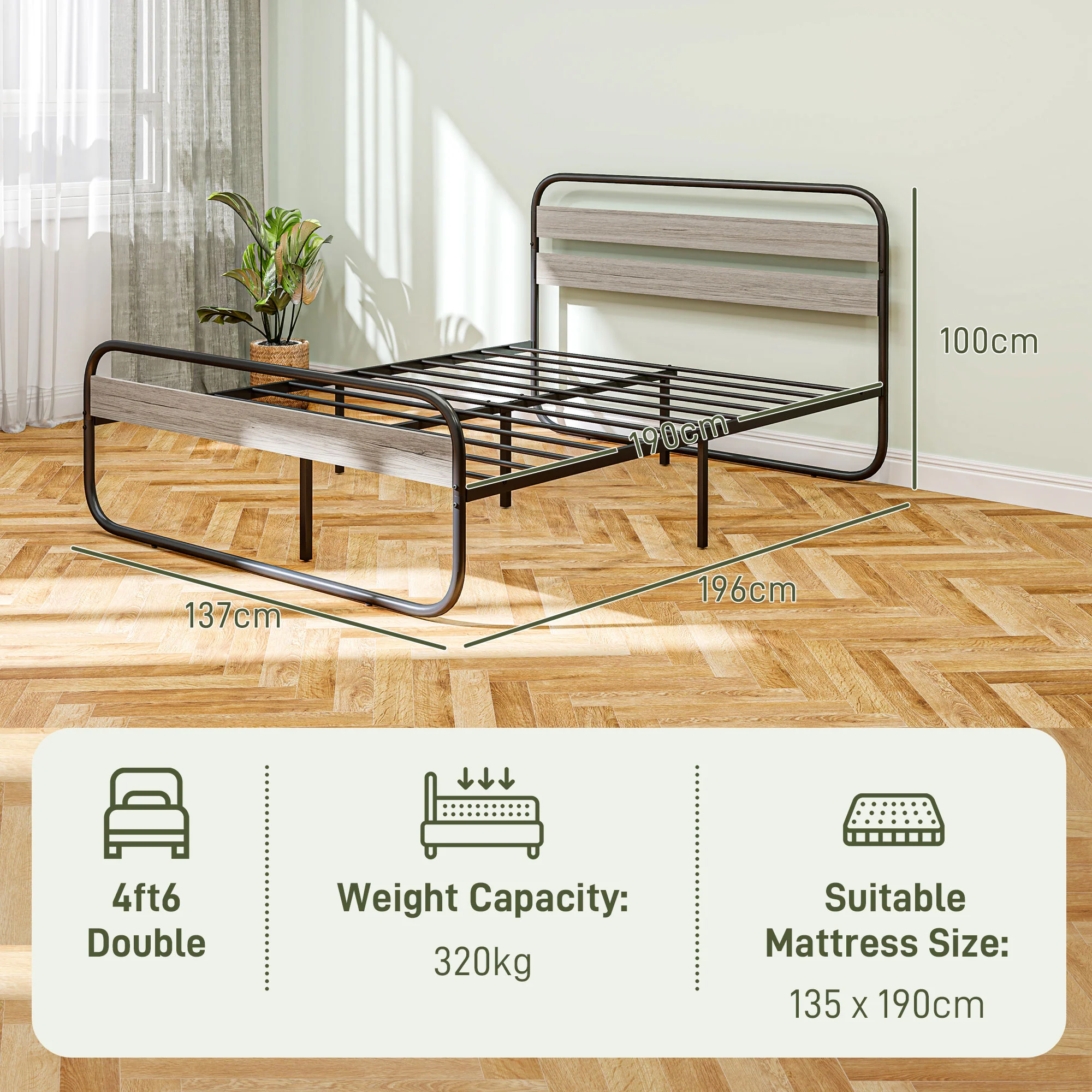 HOMCOM Metal Platform Bed Frame with Under Bed Storage - Image 14