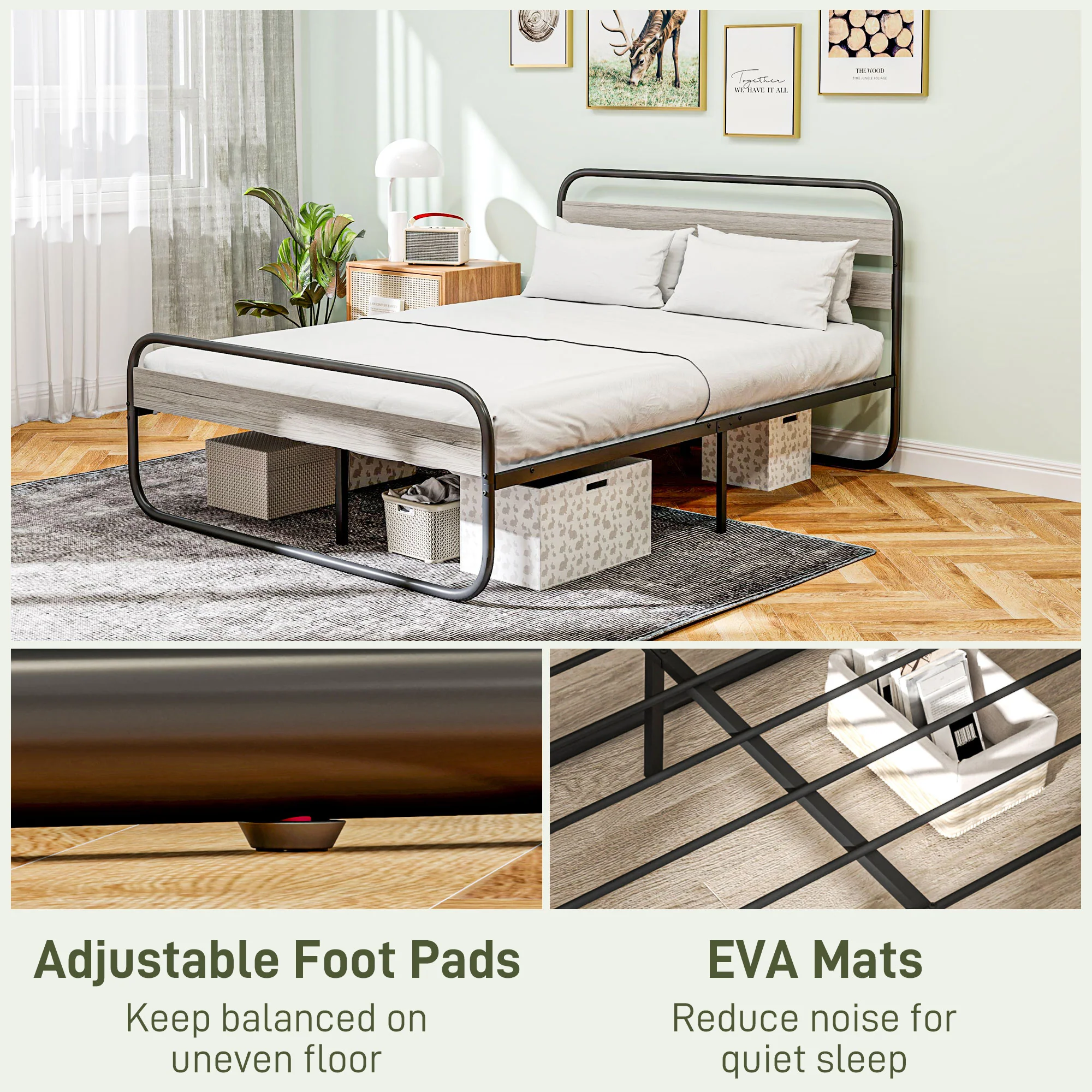 HOMCOM Metal Platform Bed Frame with Under Bed Storage - Image 15