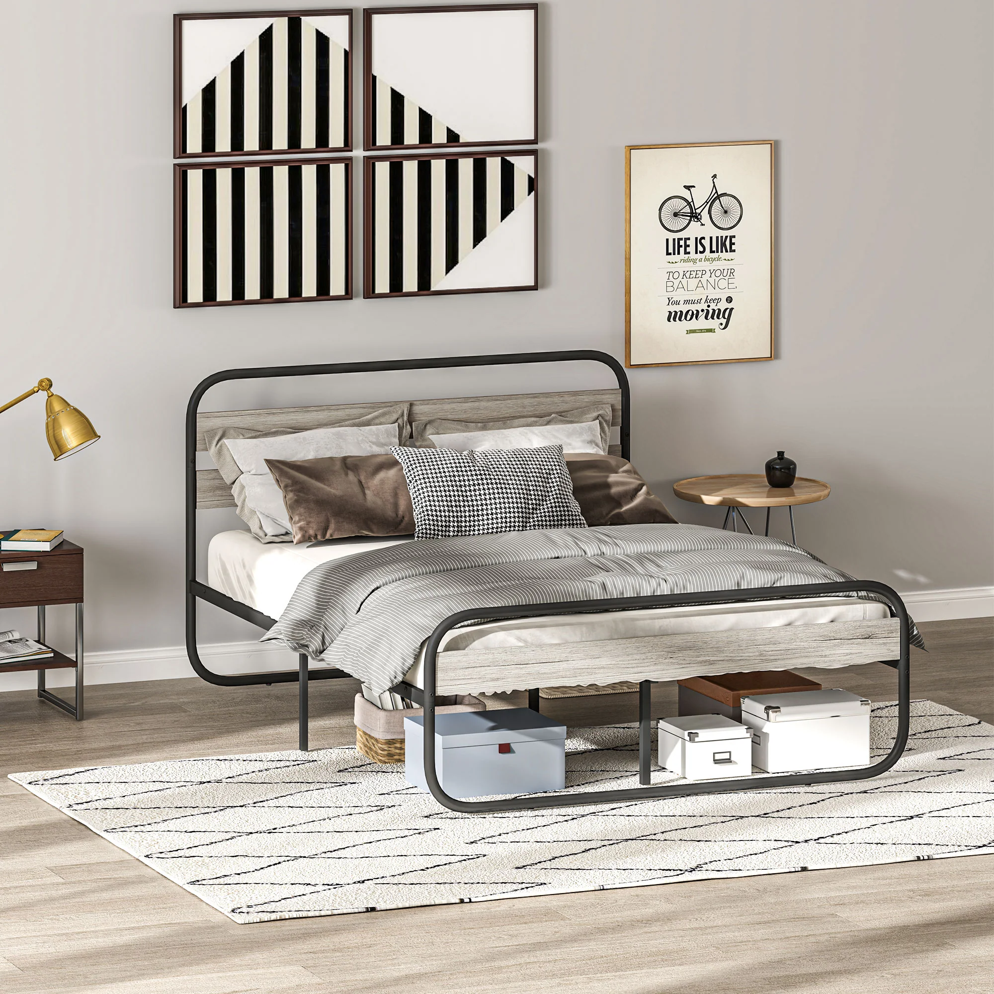 HOMCOM Metal Platform Bed Frame with Under Bed Storage - Image 17