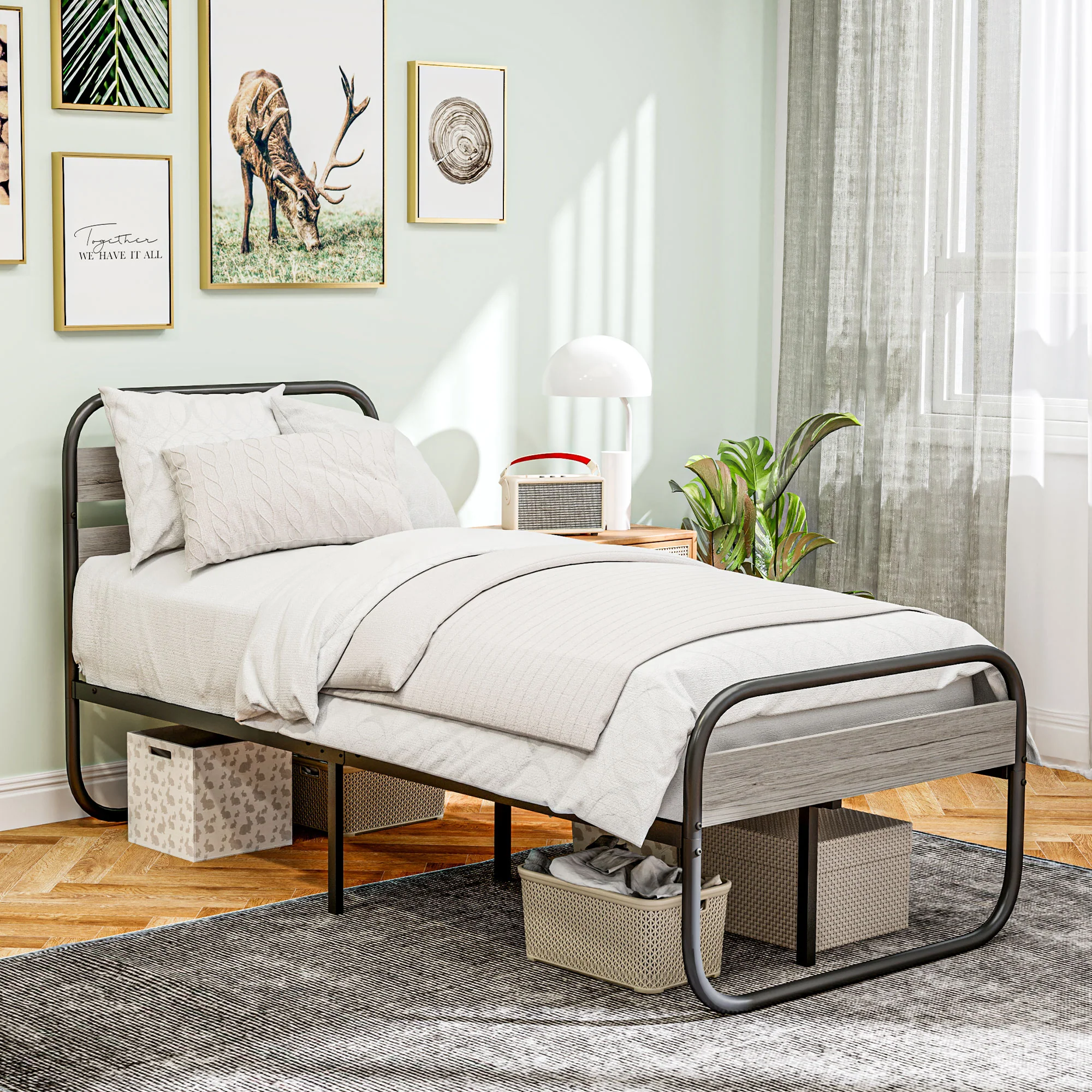 HOMCOM Metal Platform Bed Frame with Under Bed Storage - Image 2