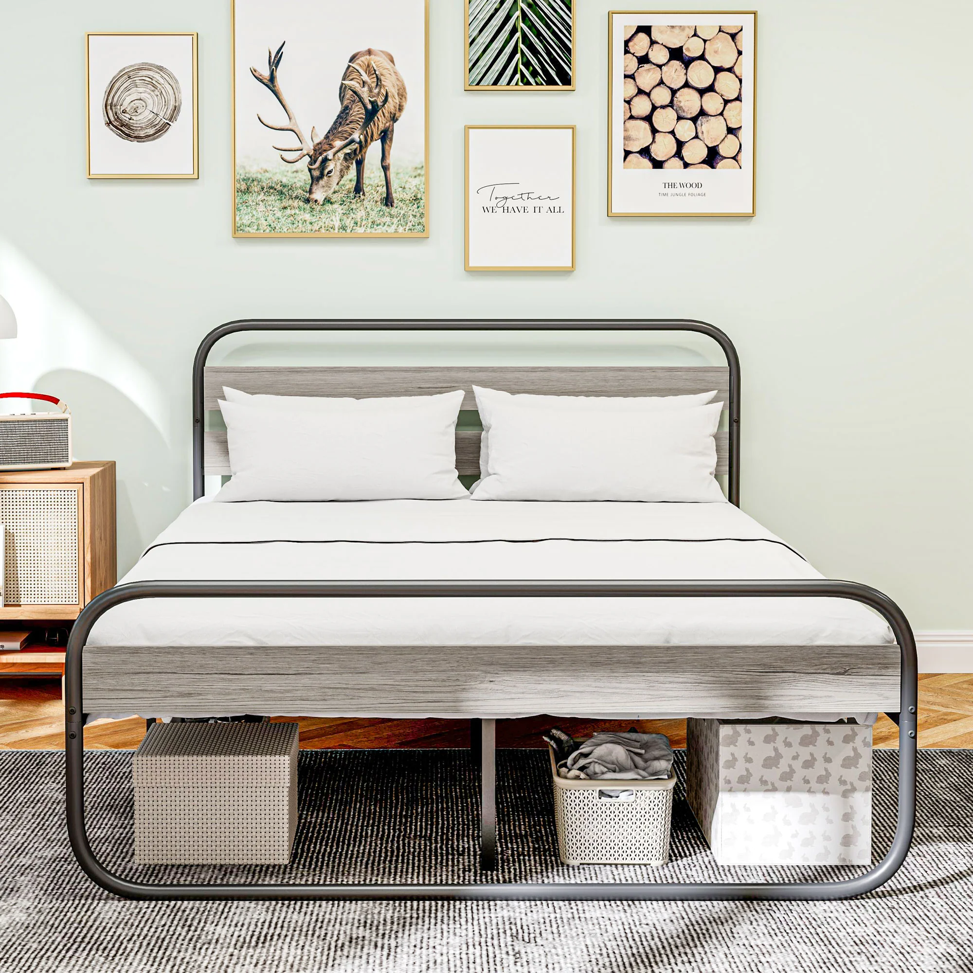 HOMCOM Metal Platform Bed Frame with Under Bed Storage - Image 20