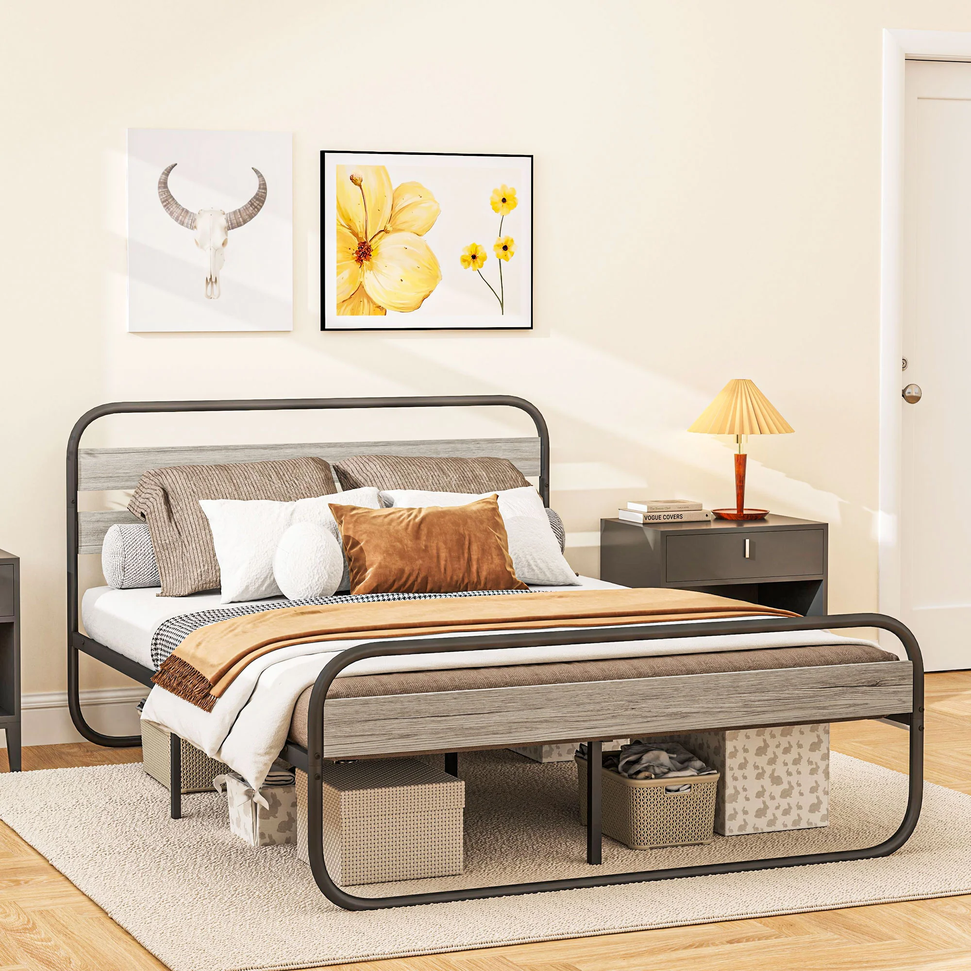 HOMCOM Metal Platform Bed Frame with Under Bed Storage - Image 27