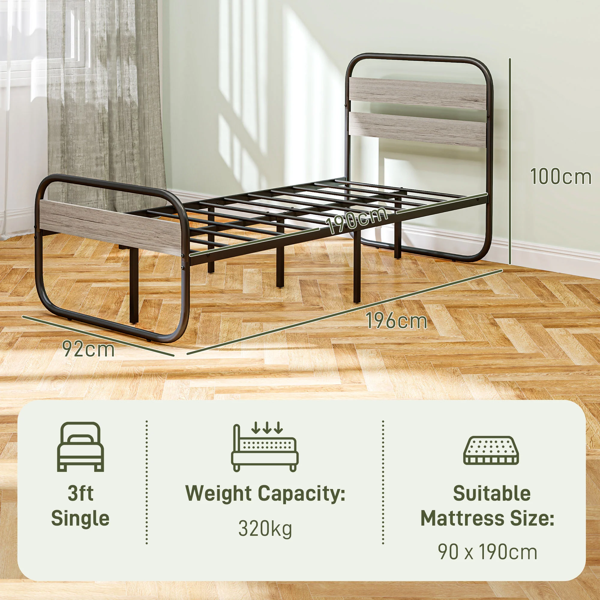 HOMCOM Metal Platform Bed Frame with Under Bed Storage - Image 5