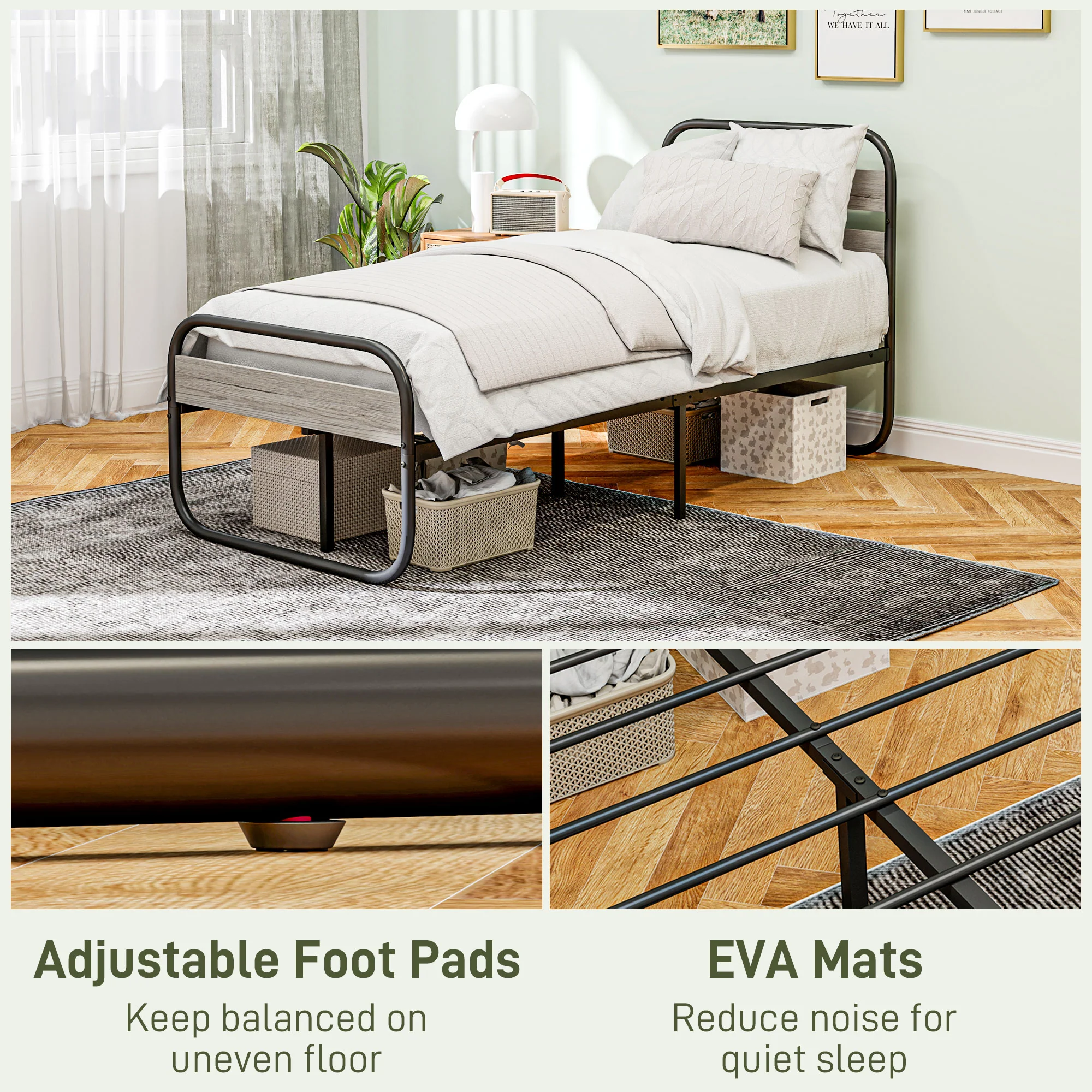 HOMCOM Metal Platform Bed Frame with Under Bed Storage - Image 6