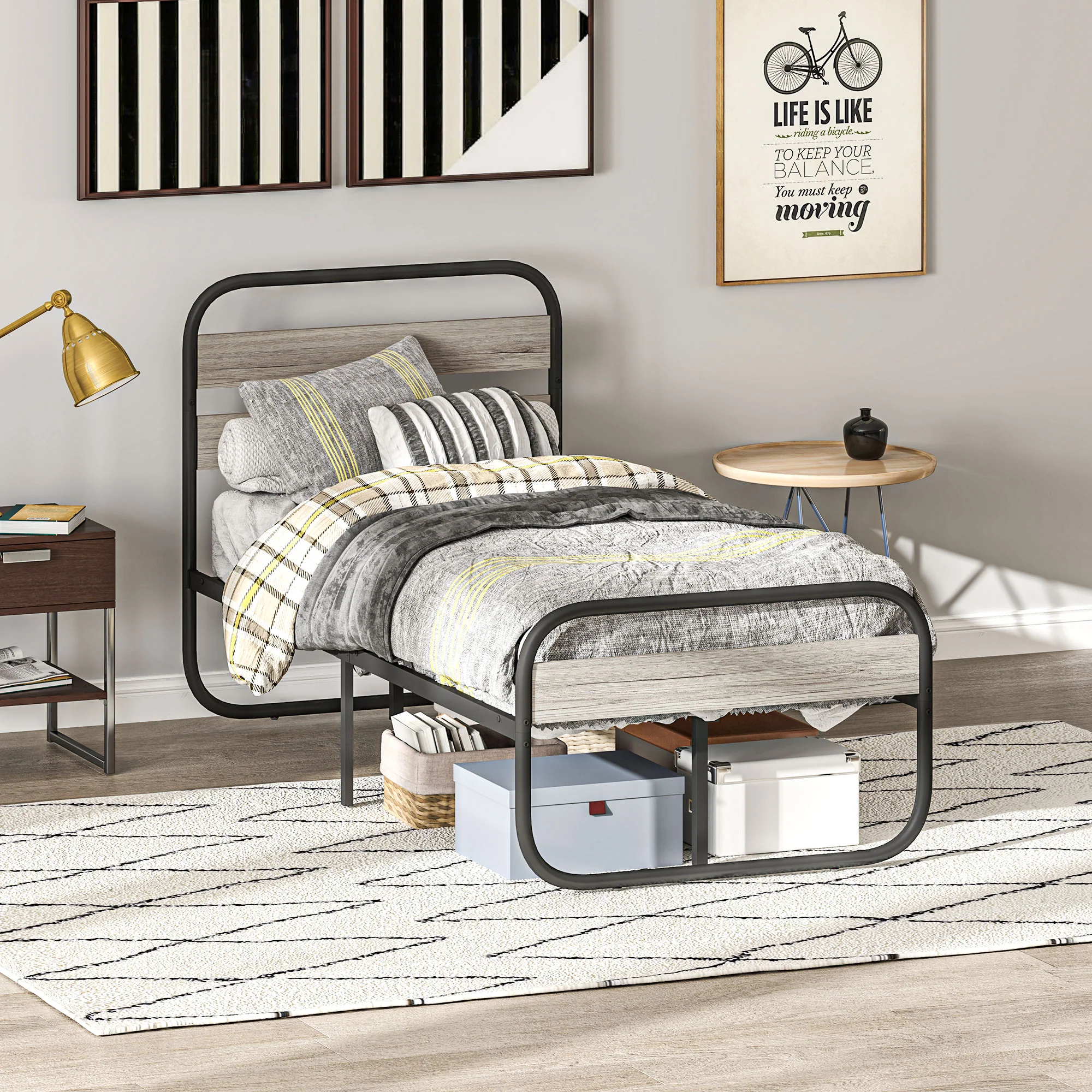 HOMCOM Metal Platform Bed Frame with Under Bed Storage - Image 7