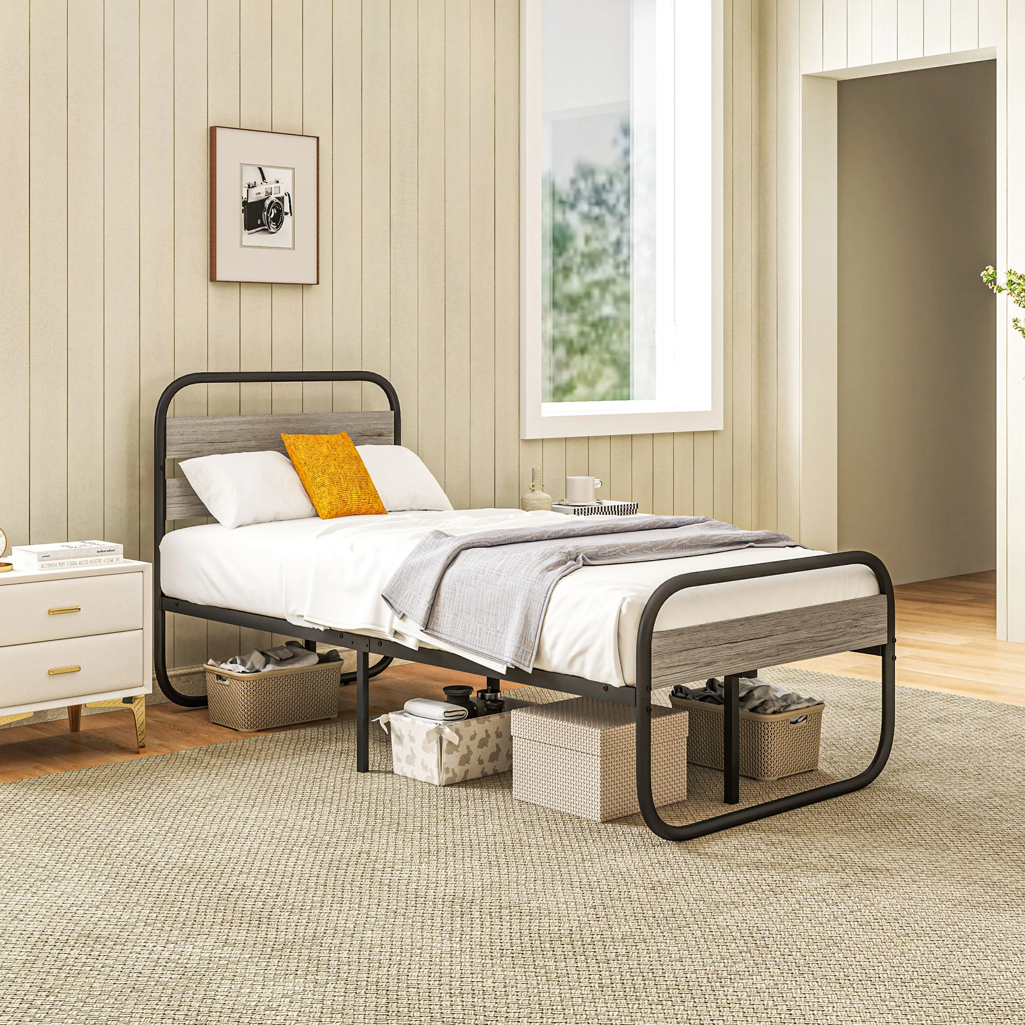 HOMCOM Metal Platform Bed Frame with Under Bed Storage - Image 8