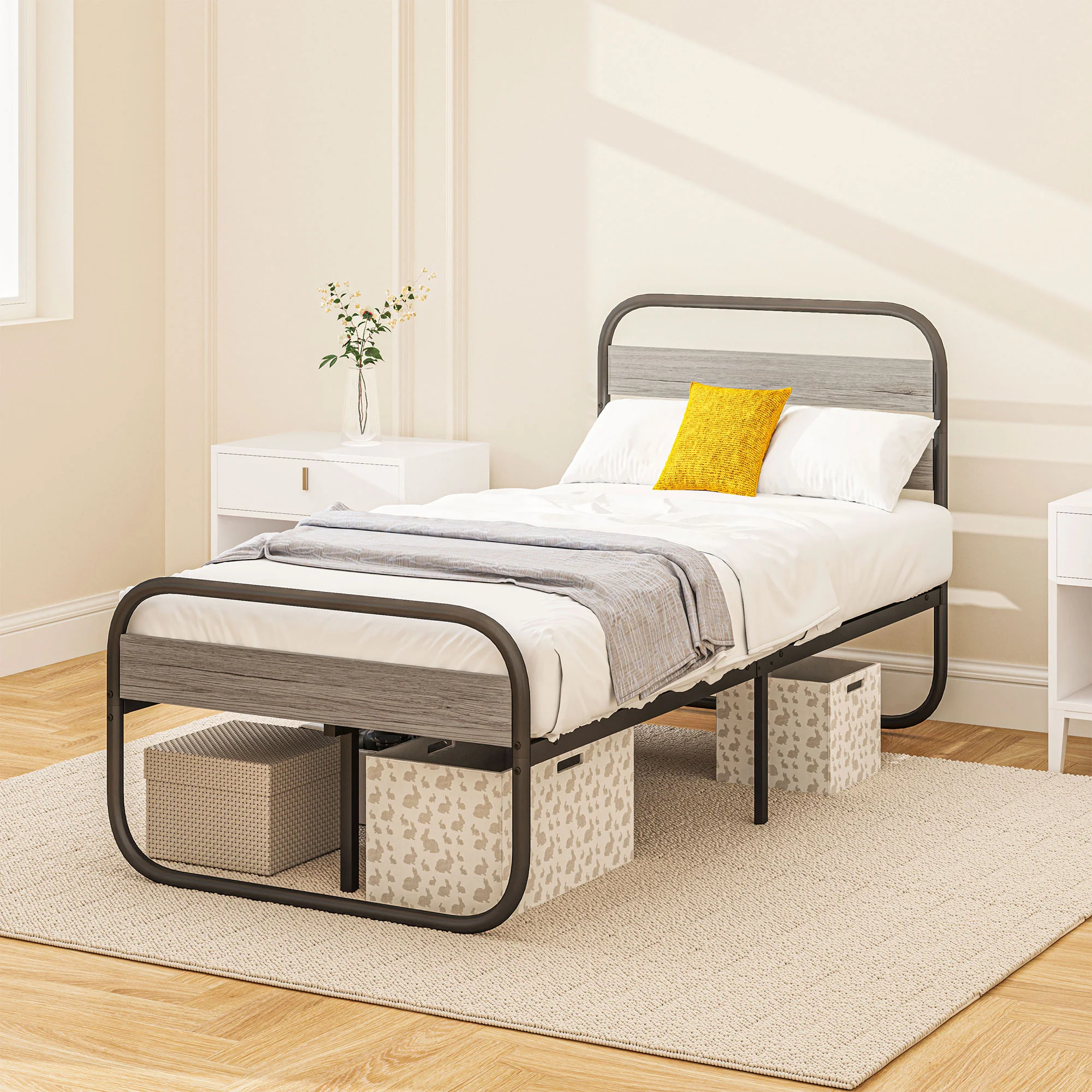 HOMCOM Metal Platform Bed Frame with Under Bed Storage - Image 9