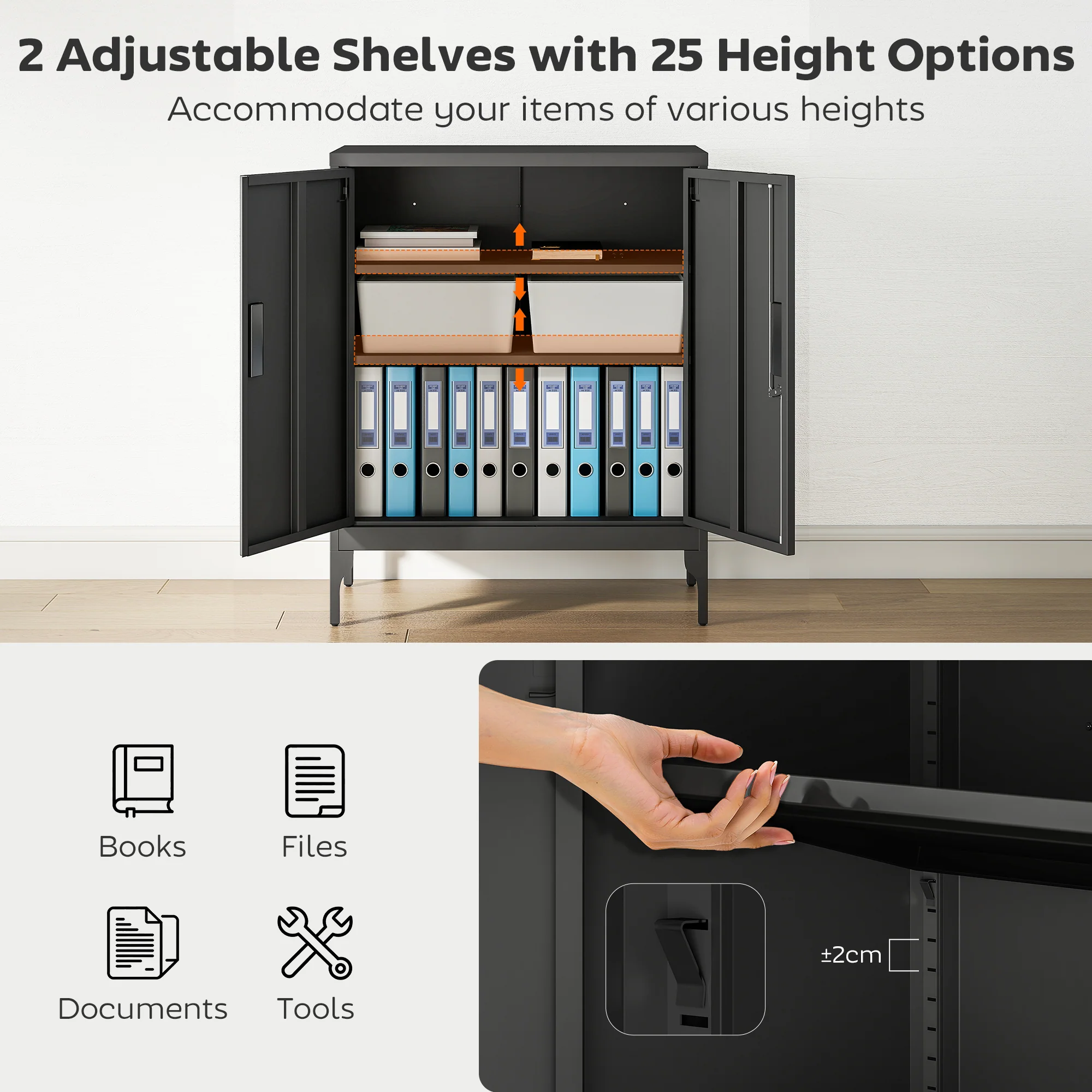 HOMCOM Metal Storage Cabinet with Lock for Home Office, Garage, Study, Black - Image 3