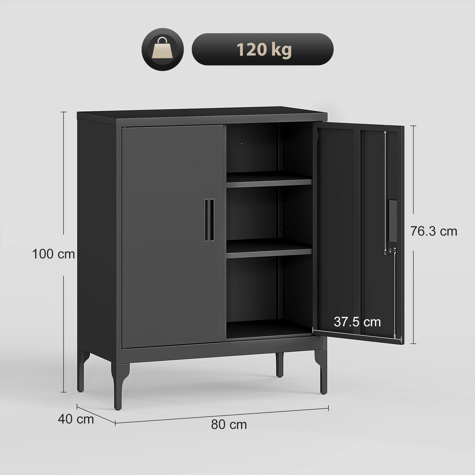 HOMCOM Metal Storage Cabinet with Lock for Home Office, Garage, Study, Black - Image 5