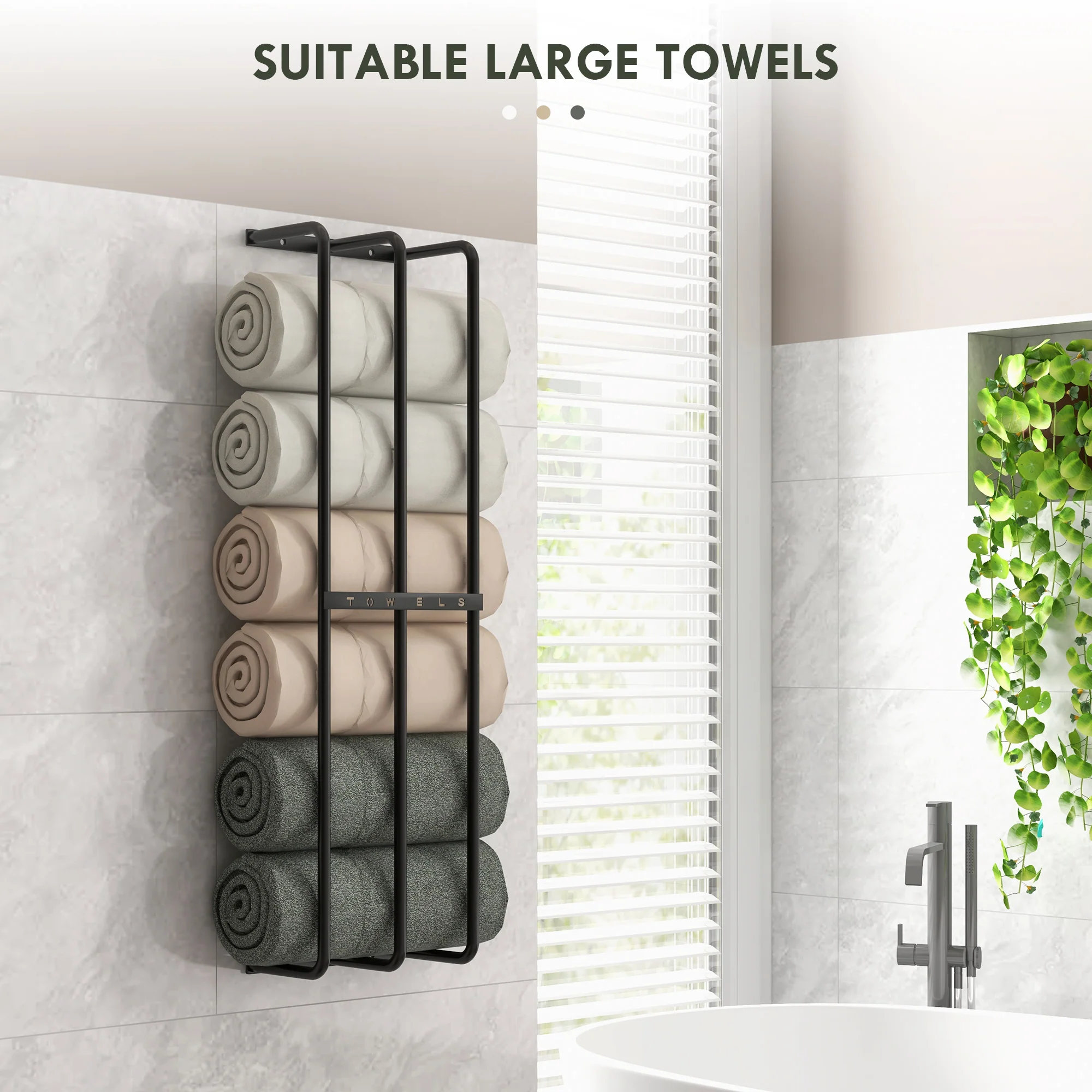 HOMCOM Metal Towel Rack Wall Mounted, 3 Bar Towel Rail For Bathroom, Black - Image 4