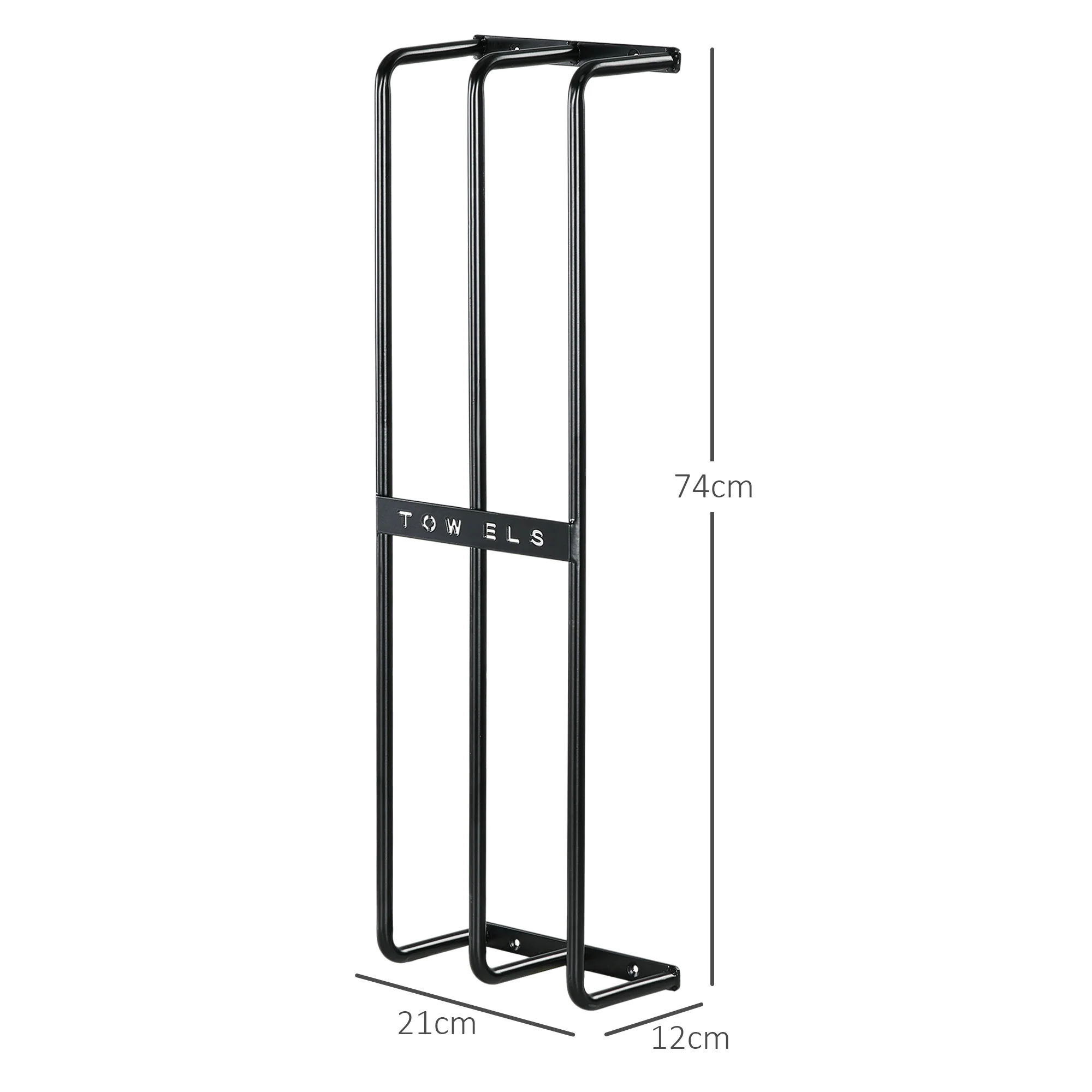 HOMCOM Metal Towel Rack Wall Mounted, 3 Bar Towel Rail For Bathroom, Black - Image 5