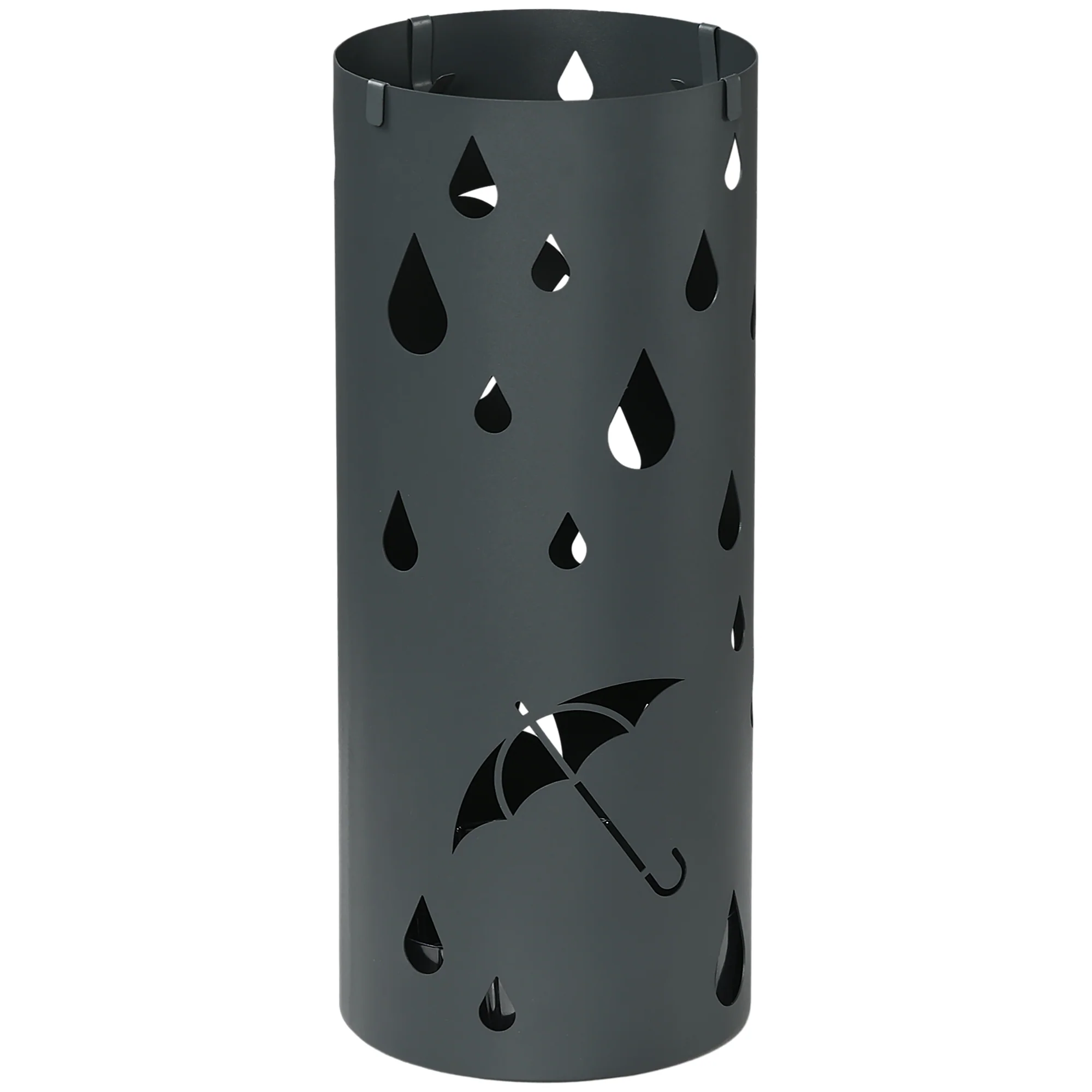 HOMCOM Metal Umbrella Stand, Hollowed Umbrella Basket With 4 Hooks And Drip Tray