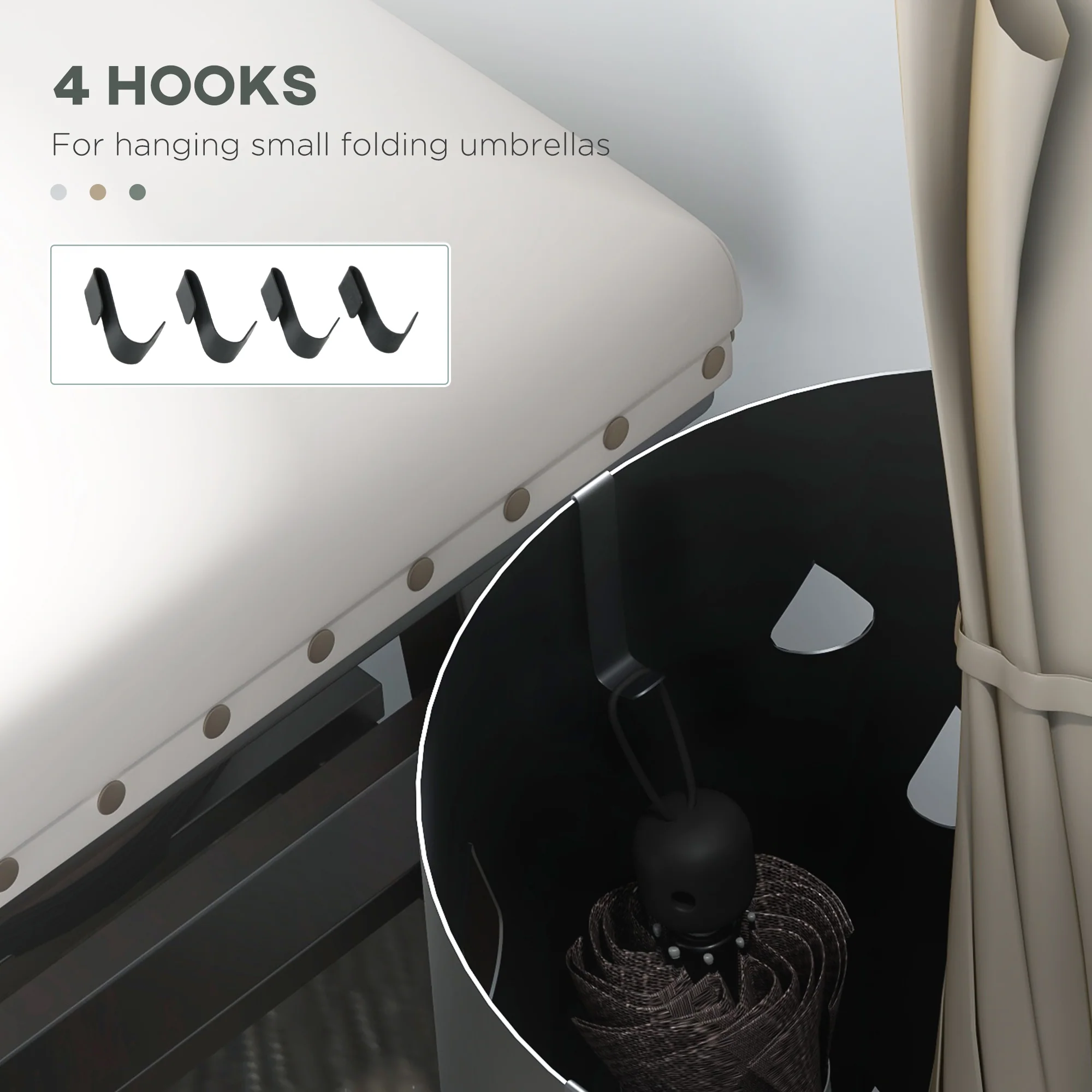 HOMCOM Metal Umbrella Stand, Hollowed Umbrella Basket With 4 Hooks And Drip Tray - Image 6