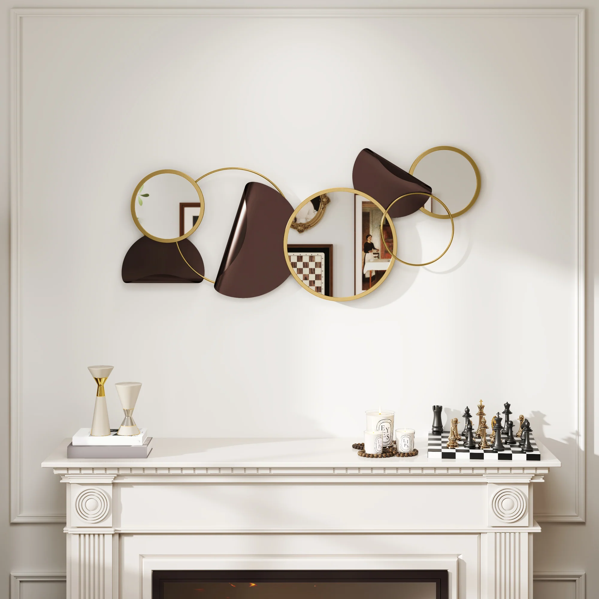 HOMCOM Metal Wall Art, Decorative Mirror Decor for Living Room, Gold Tone - Image 2