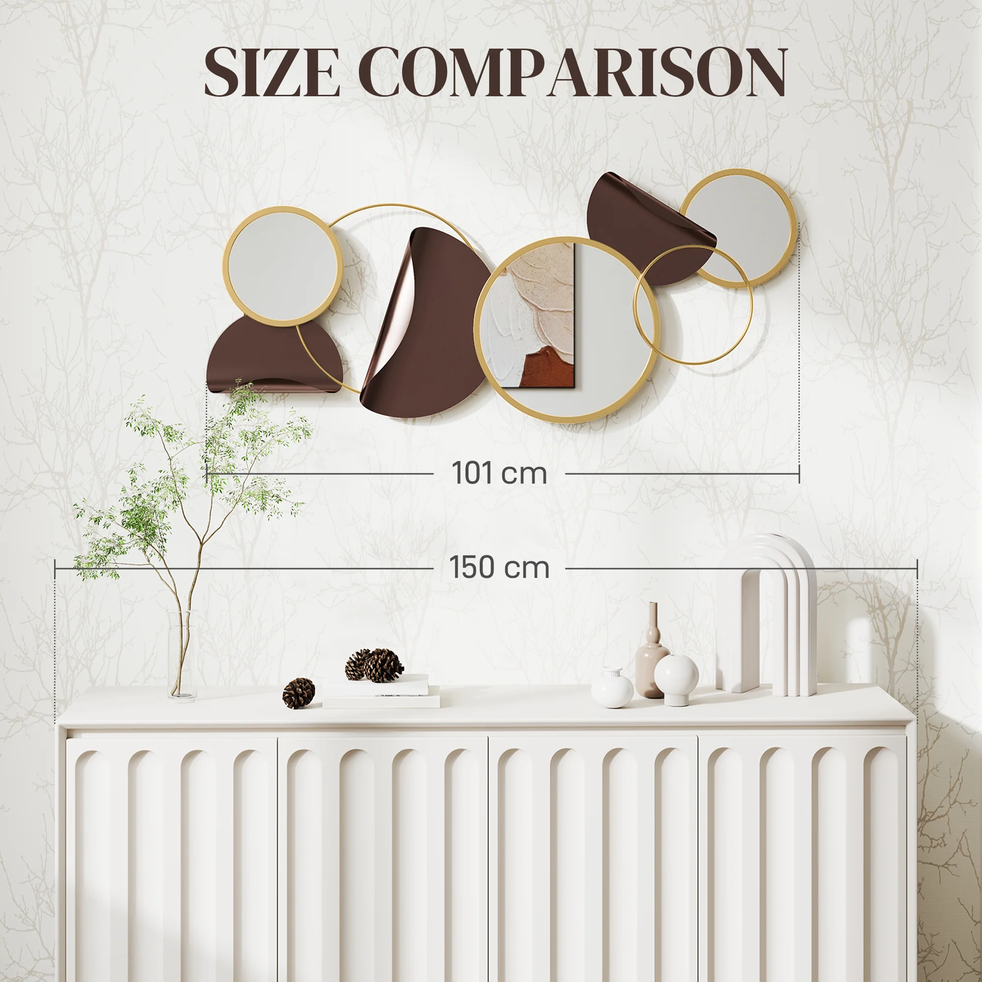 HOMCOM Metal Wall Art, Decorative Mirror Decor for Living Room, Gold Tone - Image 7
