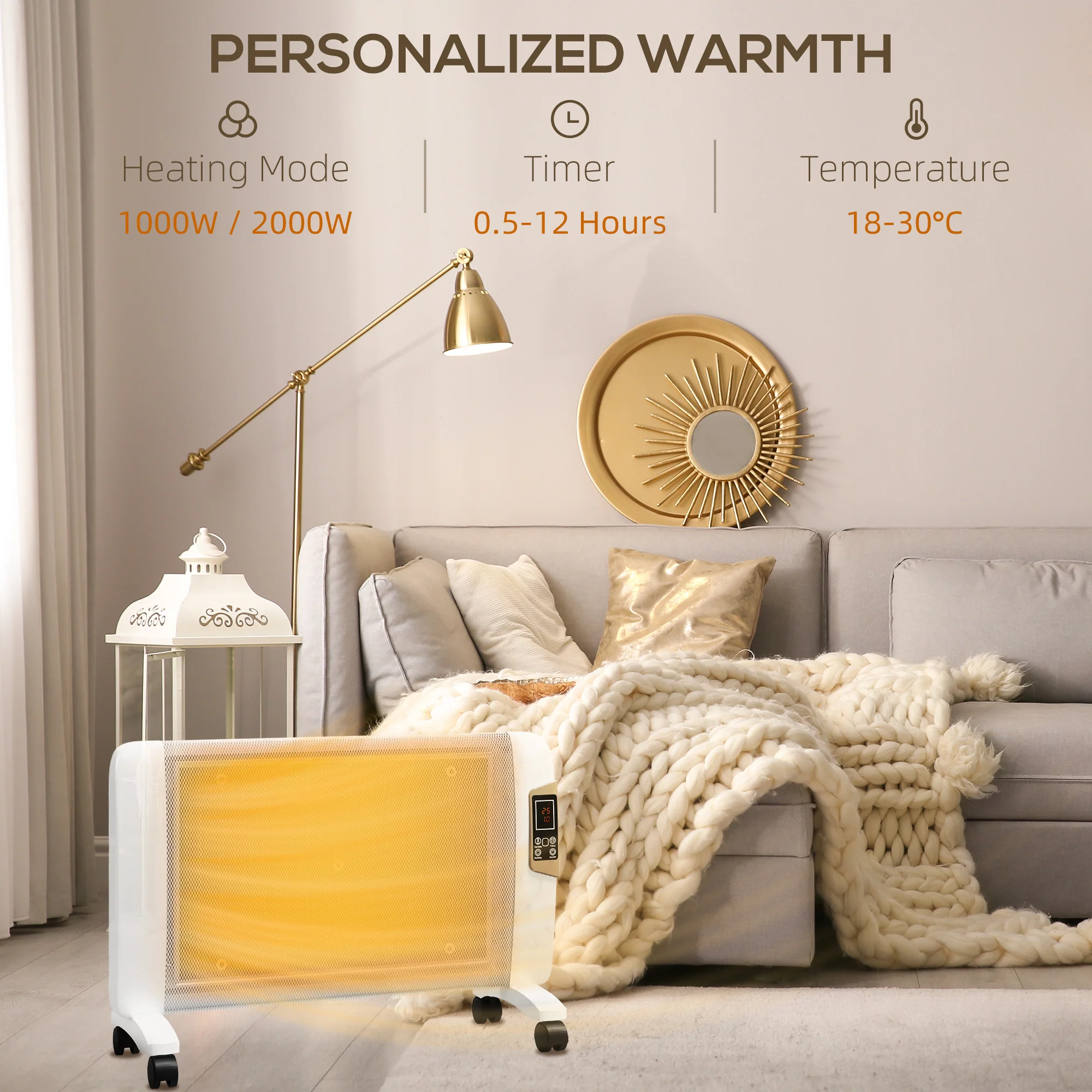 HOMCOM Mica Electric Space Heater, Portable Heater, 2 Heat Settings, White/Grey - Image 4
