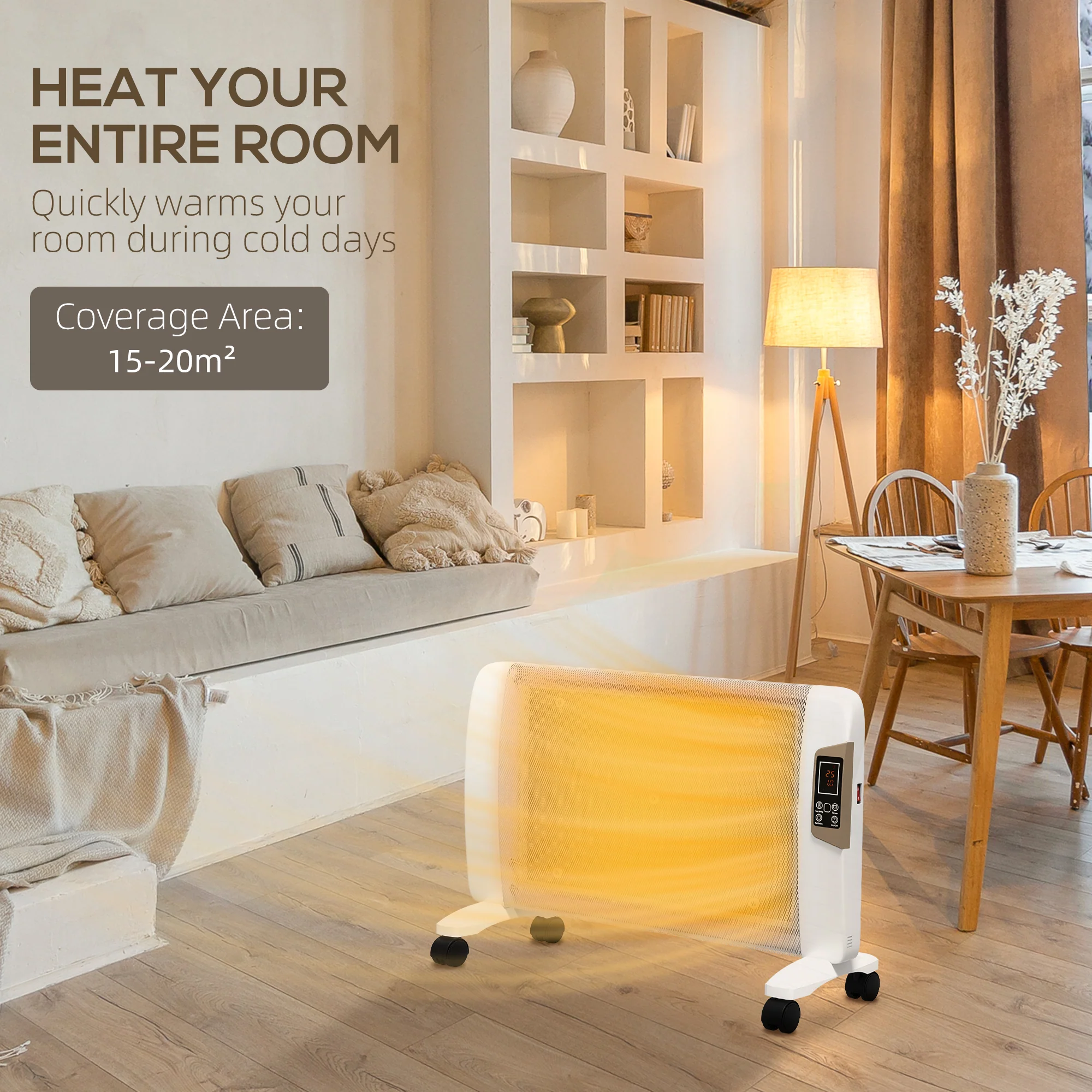 HOMCOM Mica Electric Space Heater, Portable Heater, 2 Heat Settings, White/Grey - Image 7